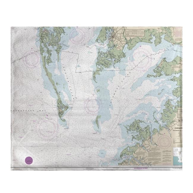 Chesapeake Bay Nautical Map Fleece Throw Blanket