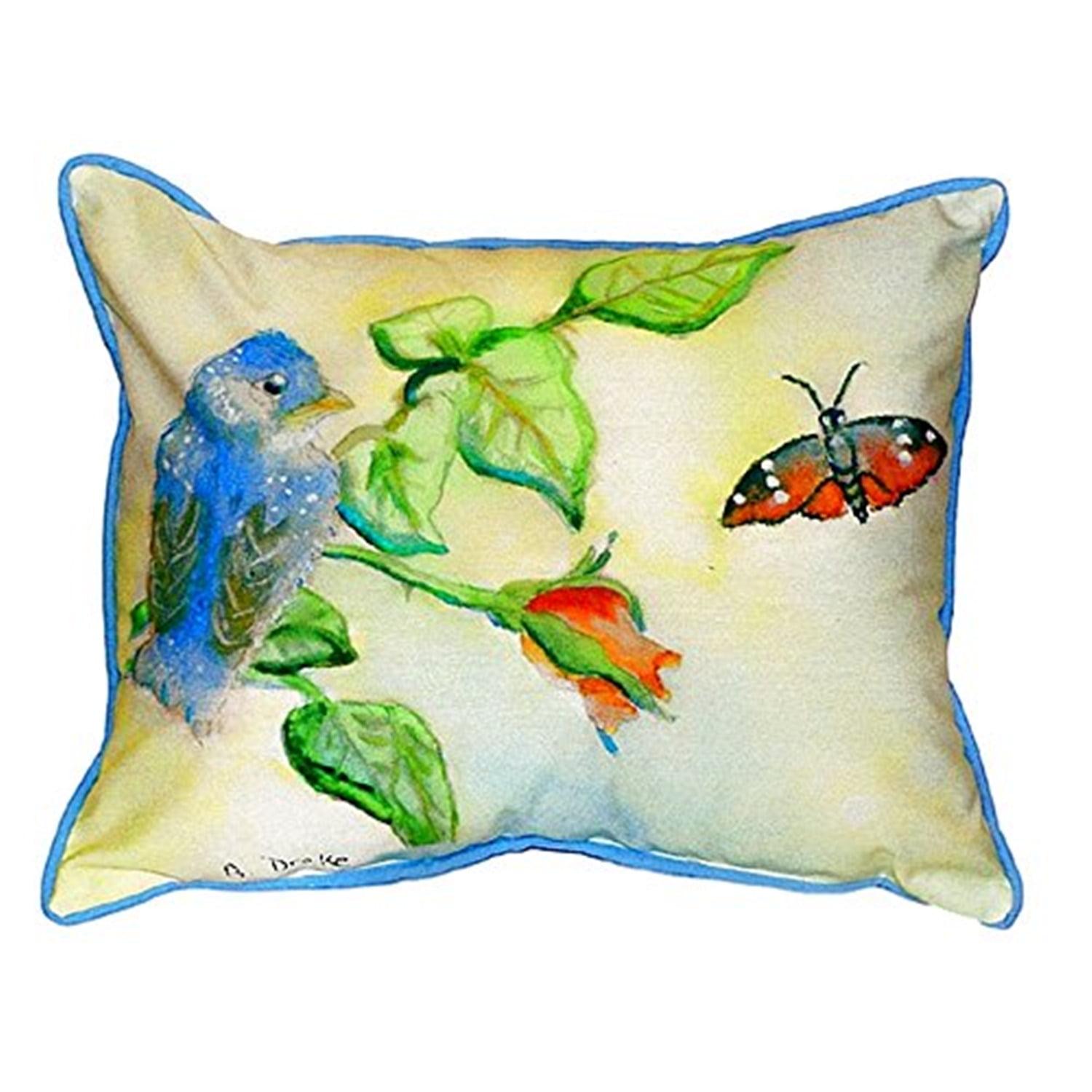 Betsy Drake Blue Bird Small Indoor/ Outdoor Throw Pillow