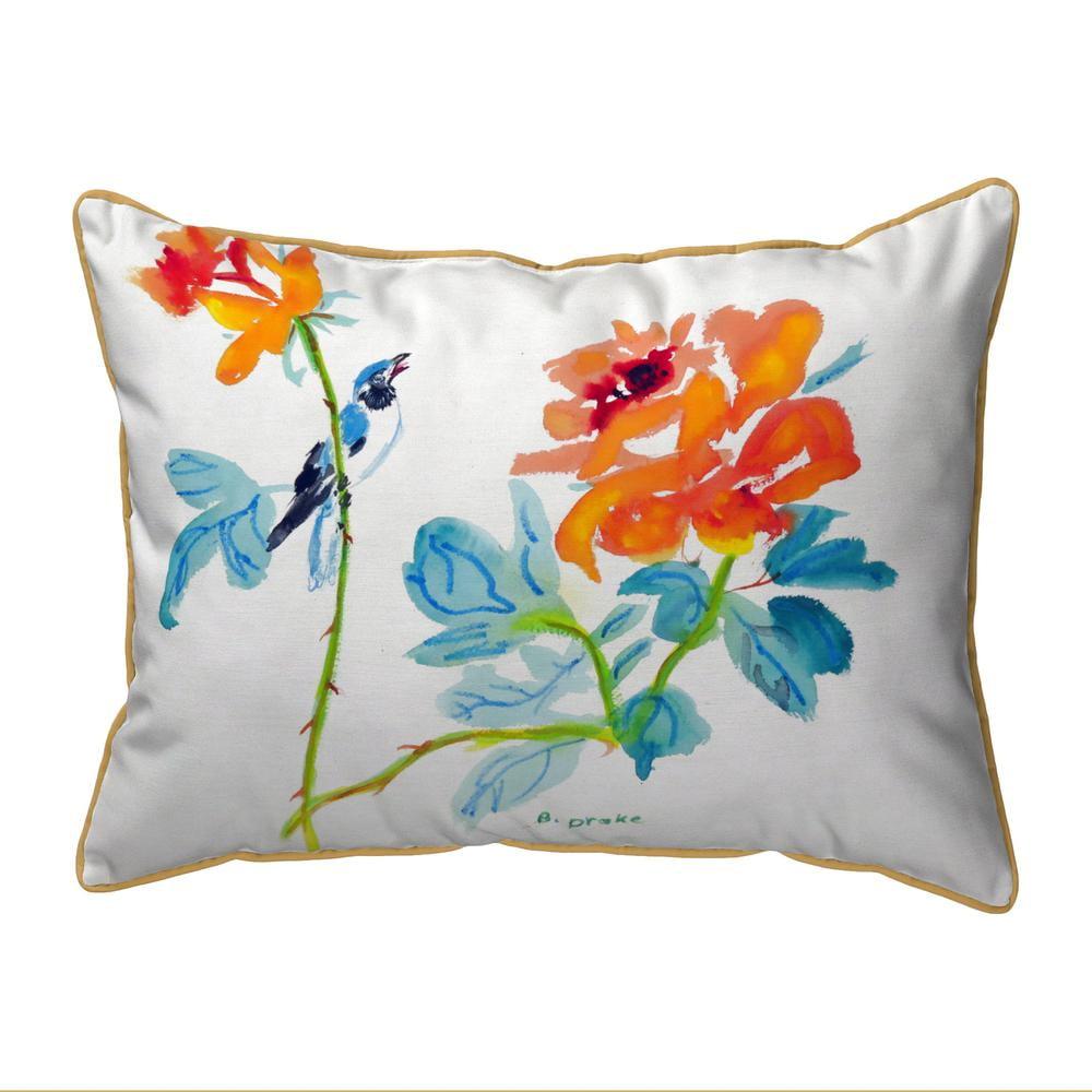 Betsy Drake  11 x 14 in. Bird & Roses Small No-Cord Pillow