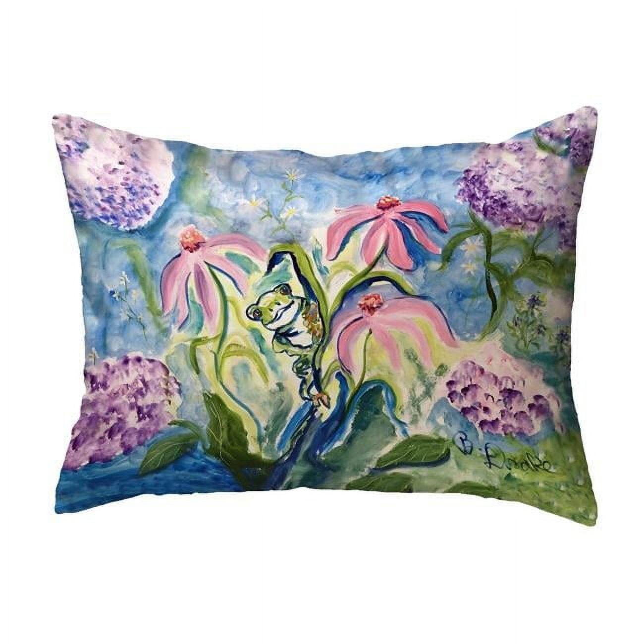 Betsy Drake Interiors NC1424 16 x 20 in. Frog & Pink Flowers No Cord Pillow
