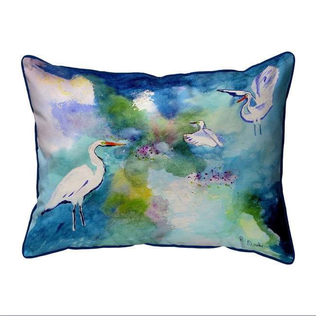 Three Egrets Blue and Green 11" x 14" Indoor/Outdoor Pillow