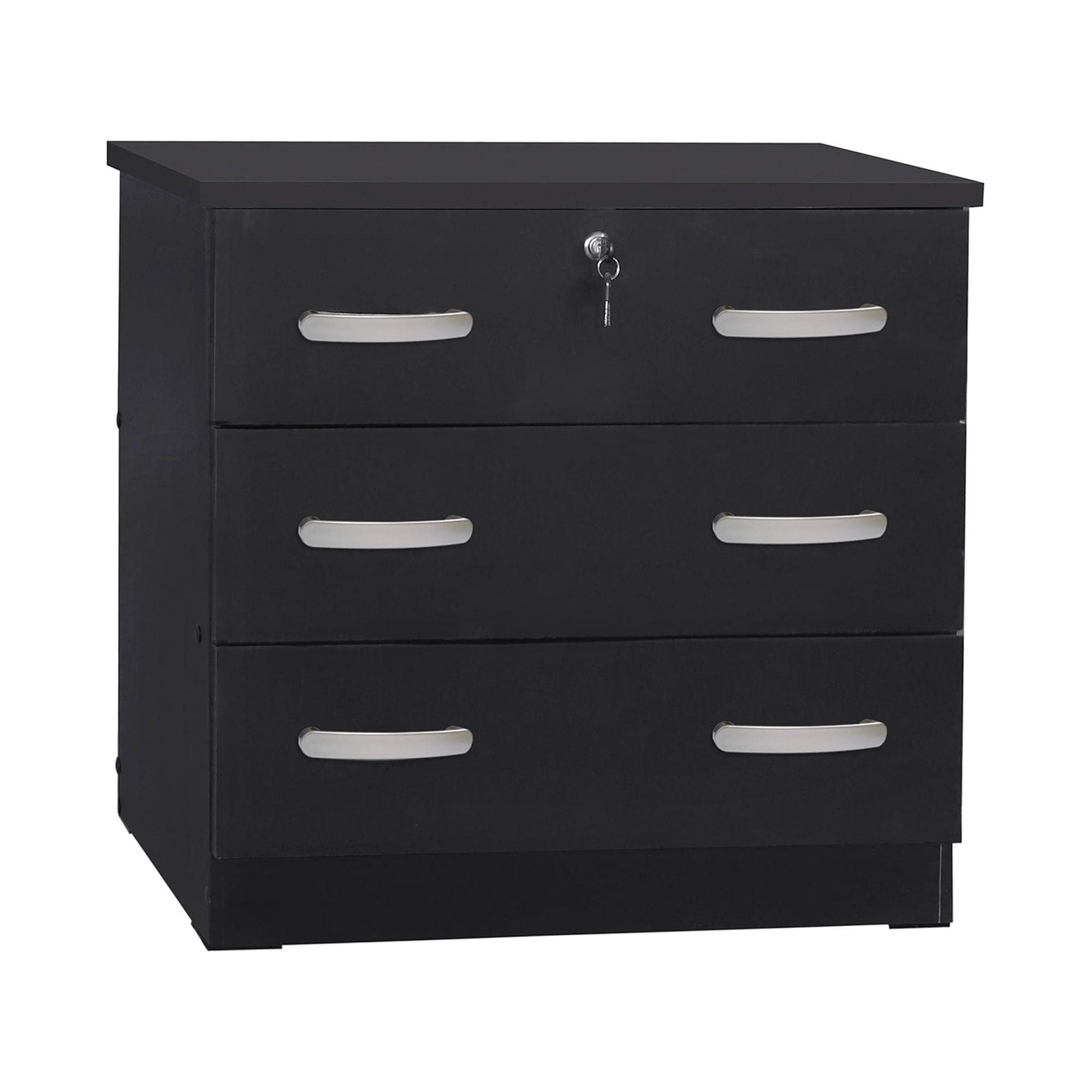 Cindy 16"x31"x29" Engineered Wood 3-Drawer Nursery Dresser in Black