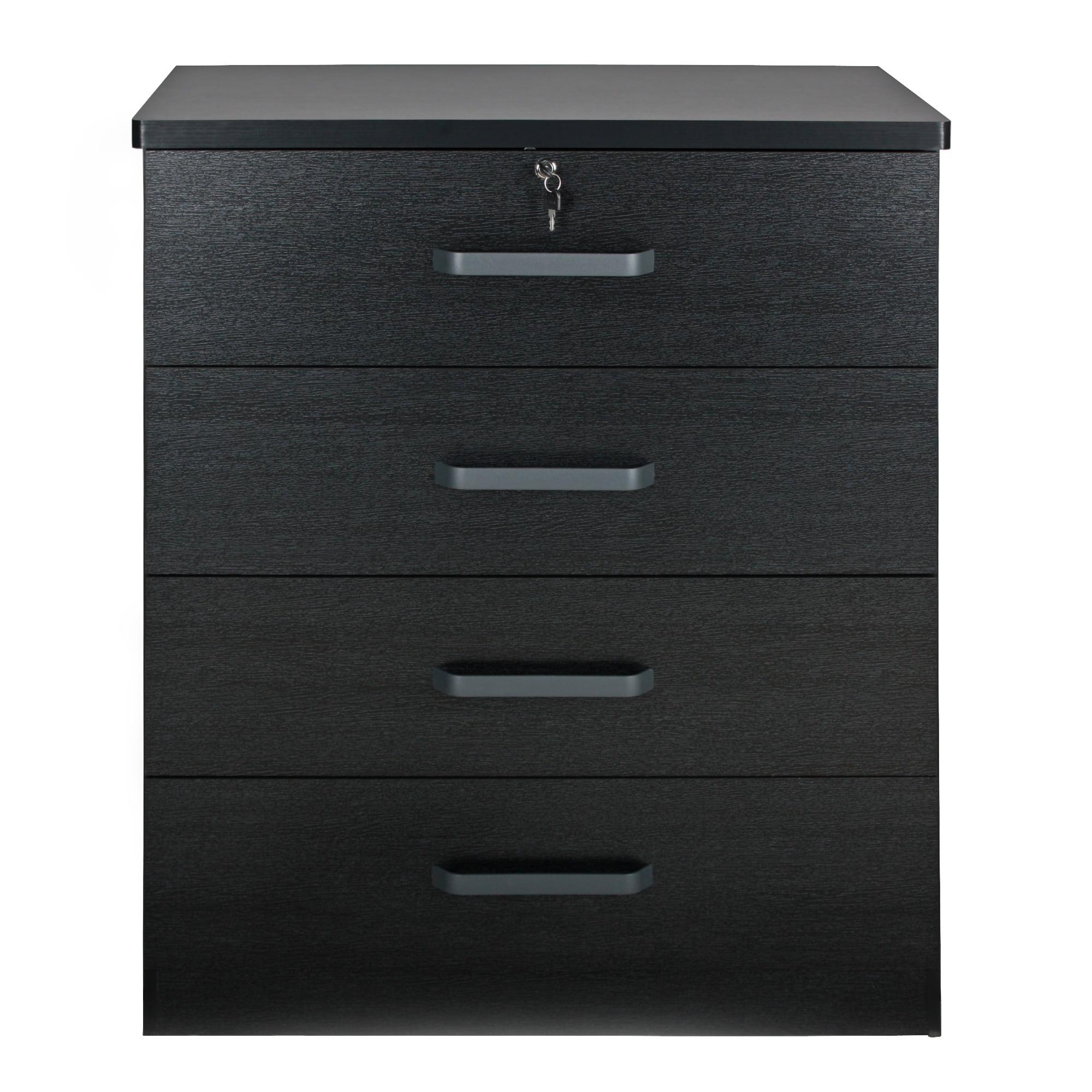 Sleek Black Engineered Wood 4-Drawer Vertical Dresser