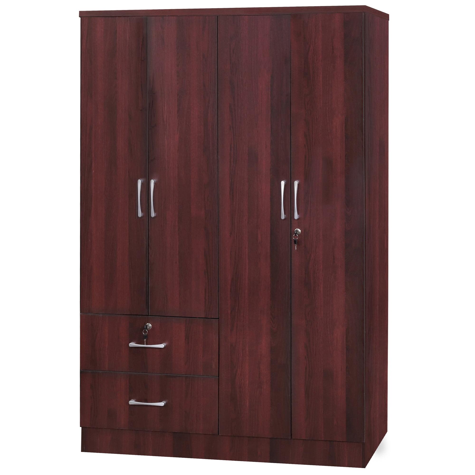 Luna Modern Mahogany Engineered Wood 4-Door Armoire with Drawers