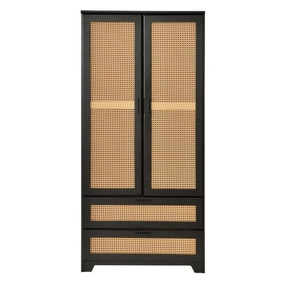 Bay Isle Home™ Solid Pine Wood Rattan Closet with 2 Drawers