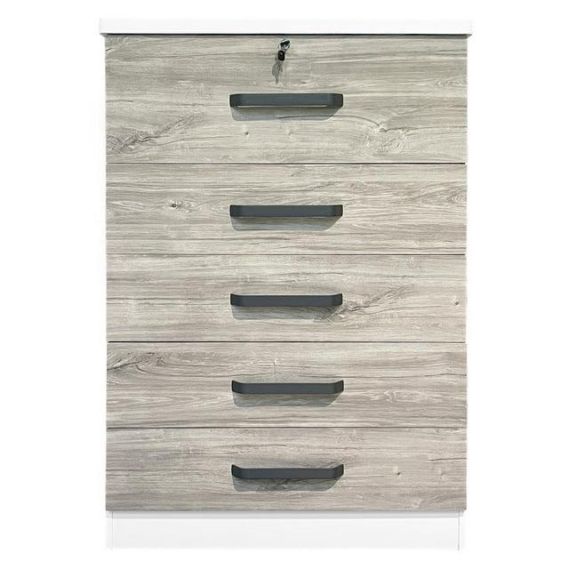 Better Home Products Xia 5 Drawer Chest of Drawers in White & Gray Oak