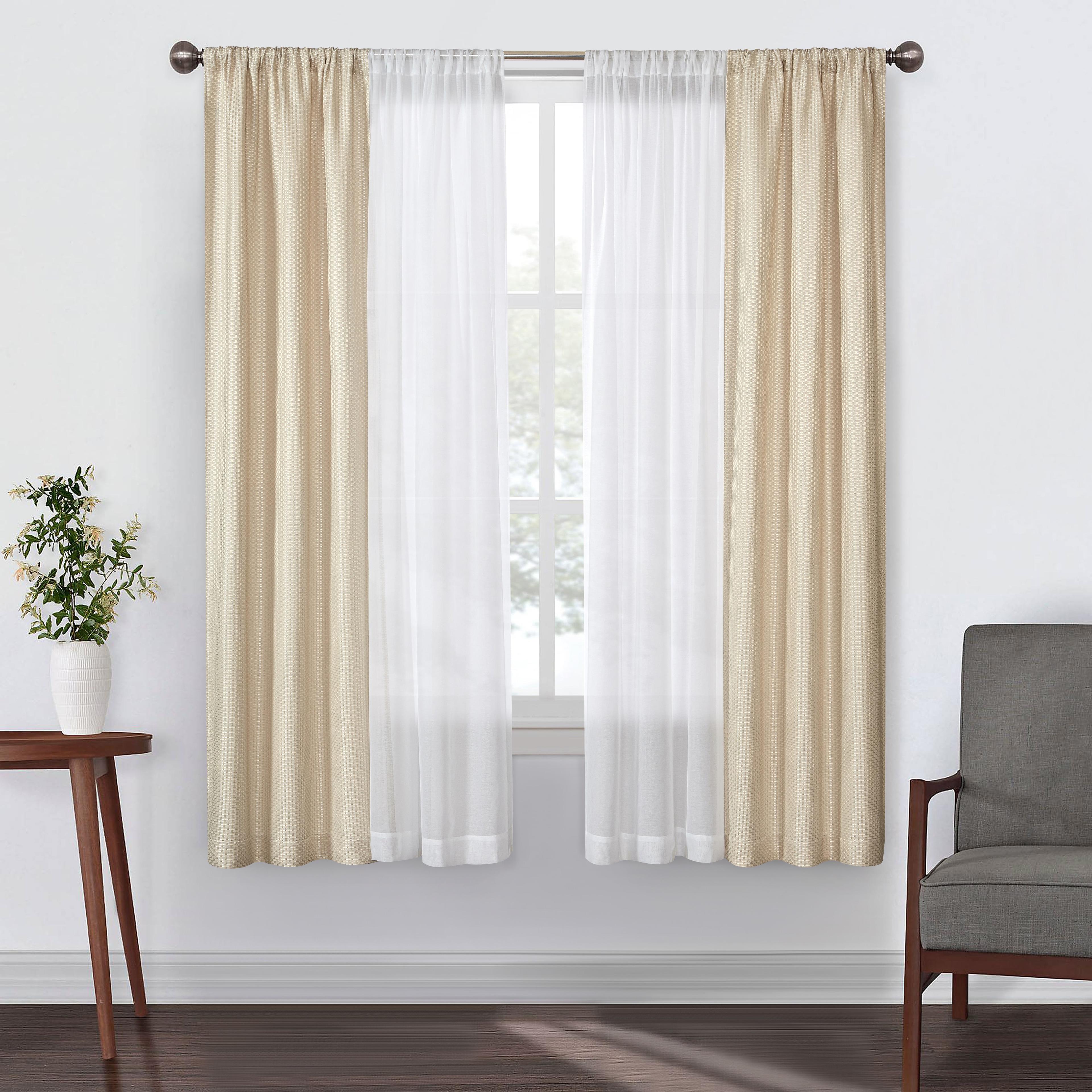 Beige Polyester Grommet Sheer Panel Set, 74x63