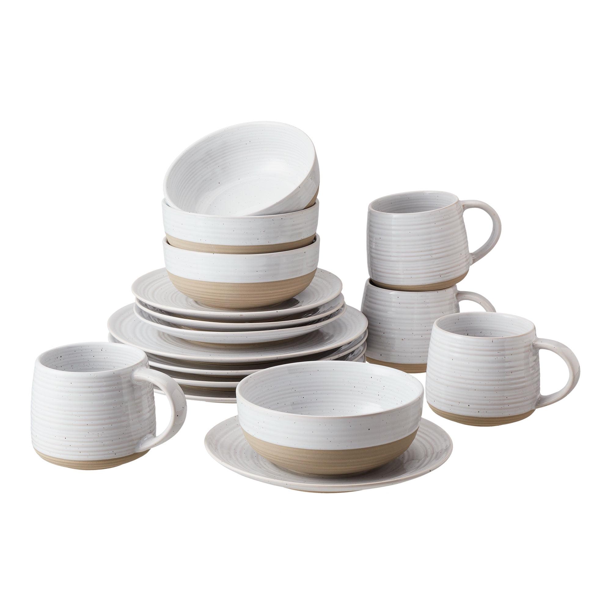 White Ceramic 16-Piece Dinnerware Set with Exposed Clay Details