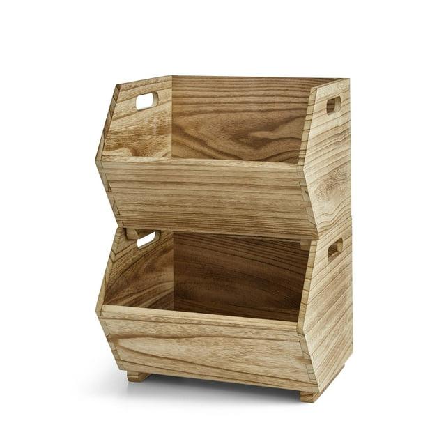 Better Homes & Gardens Adult Natural Wood Stacking Storage Bin Set 2-Piece