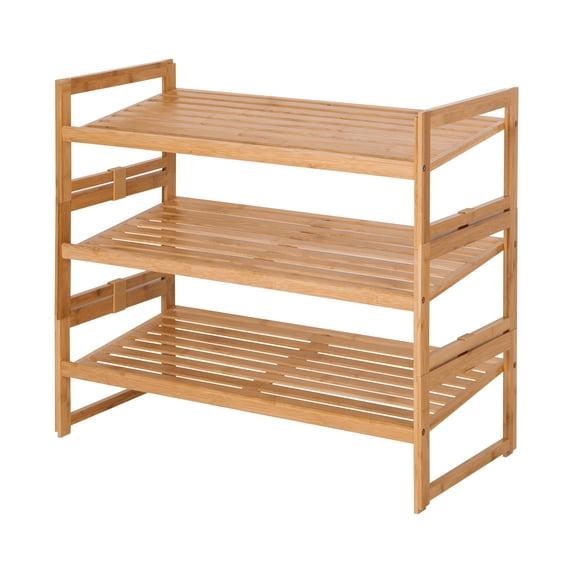 Better Homes & Gardens Bamboo 3 Tier Shoe Rack for 9 Pairs Shoe, 28.66 in Wx 13.18 in Dx 23.8 in H