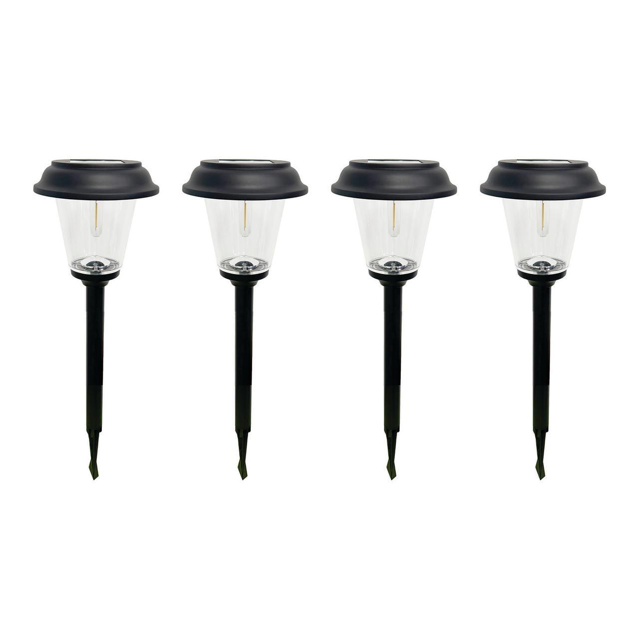 Better Homes & Gardens Elijah Solar Powered Black Landscape Filament LED Pathway Light, 20 Lumens (4 Count)