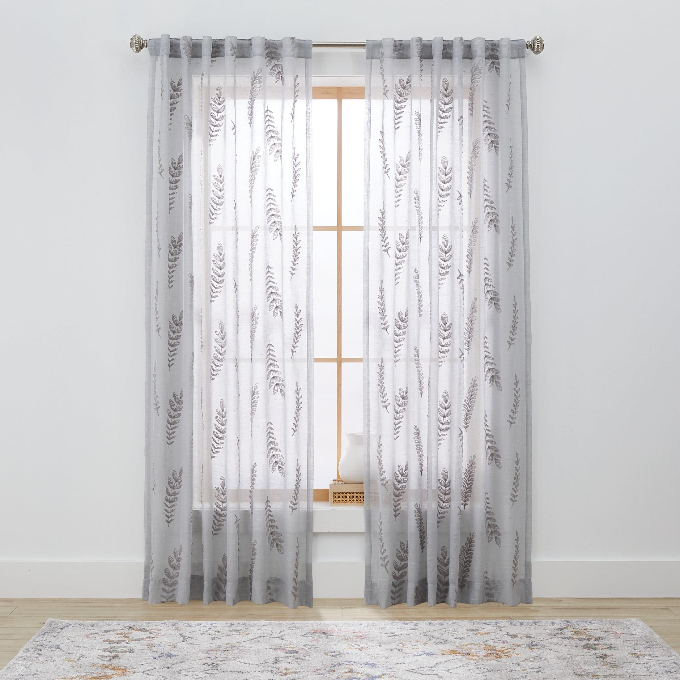 Better Homes & Gardens Embroidered Botanical Sheer Curtain, Single Panel, Soft Silver, 50" W x 84" L