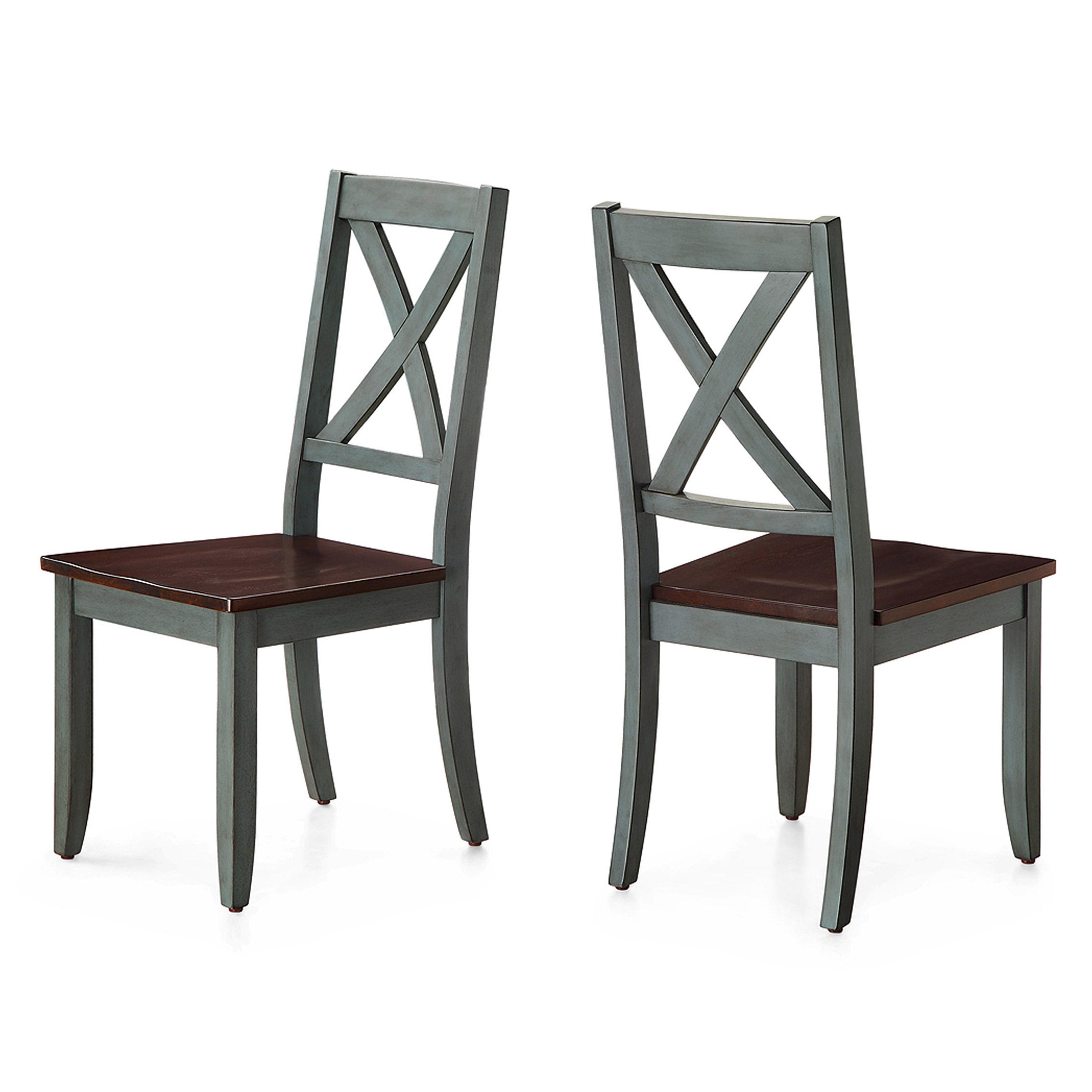 Dark Seafoam Wood Cross Back Dining Side Chair Set