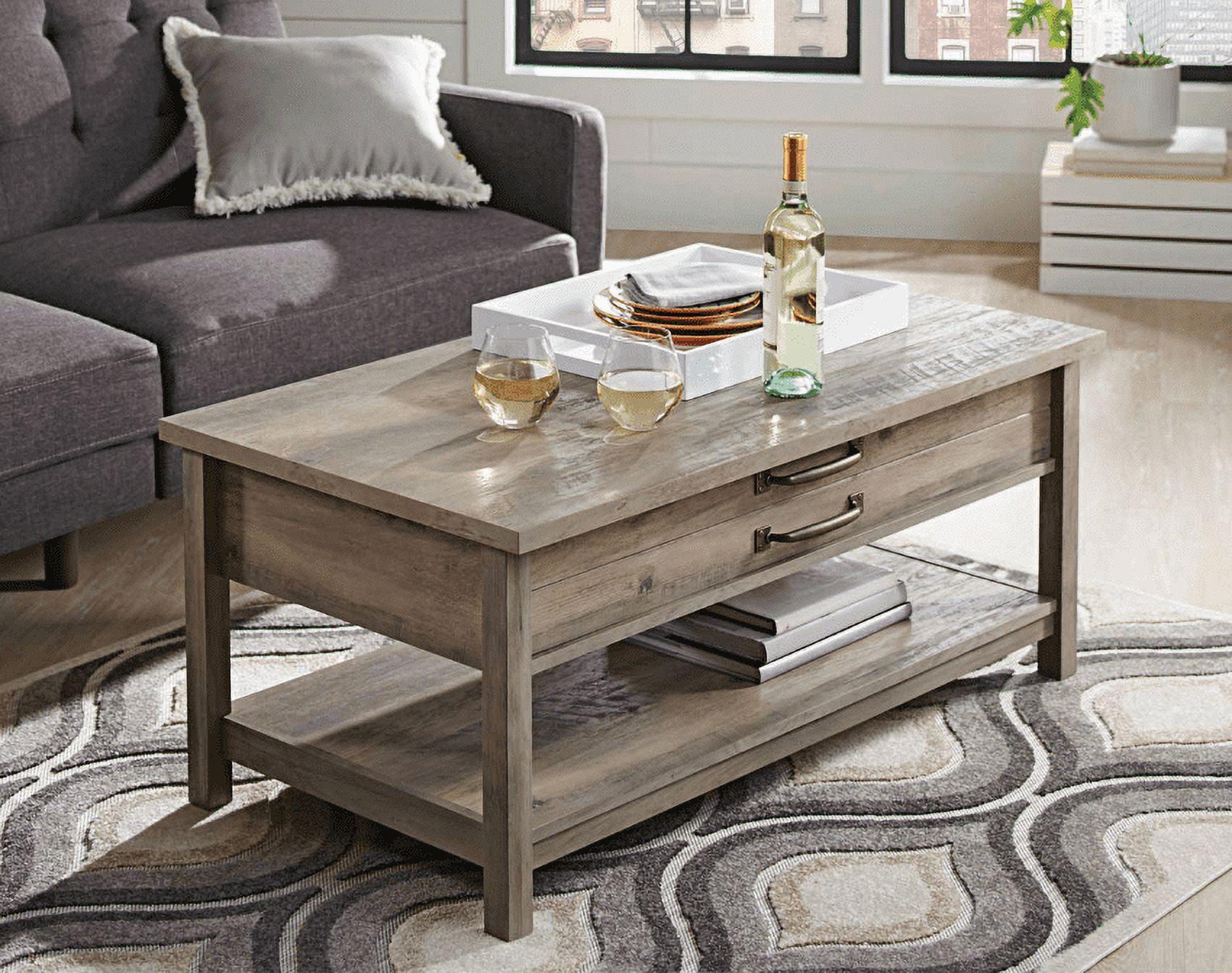 Rustic Gray Wood Lift-Top Coffee Table with Storage