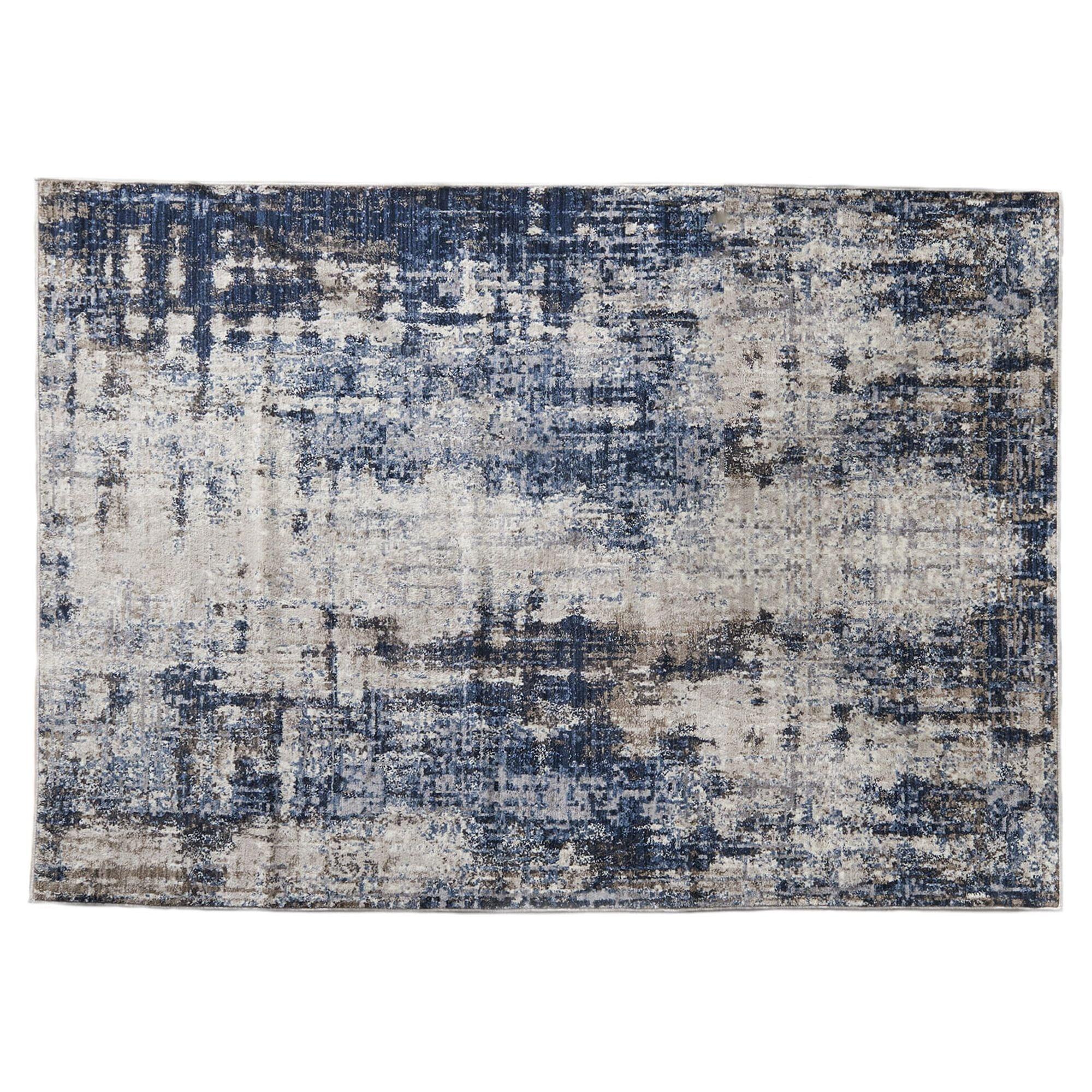 Gray and Navy Abstract Microfiber 5' x 7' Area Rug