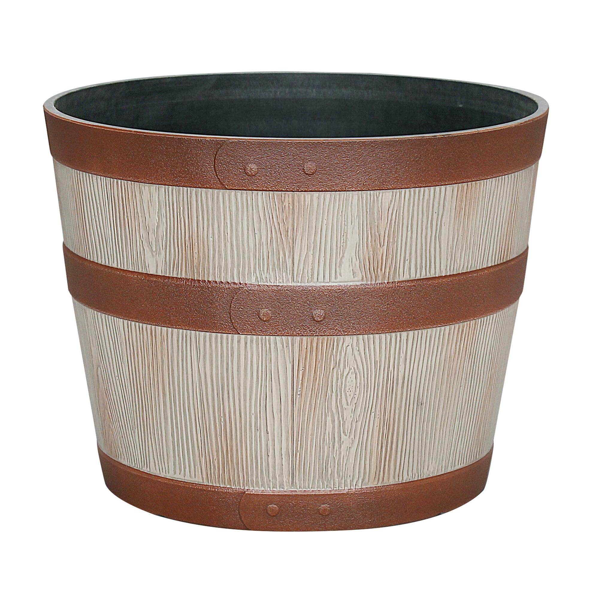 Light Brown Round Resin Whiskey Barrel Planter, 12.8in