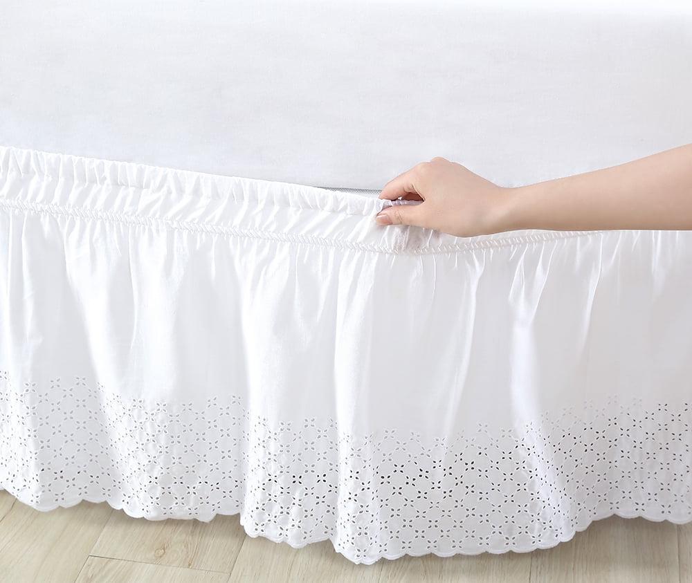 White Adjustable Cotton Eyelet Ruffled Bedskirt