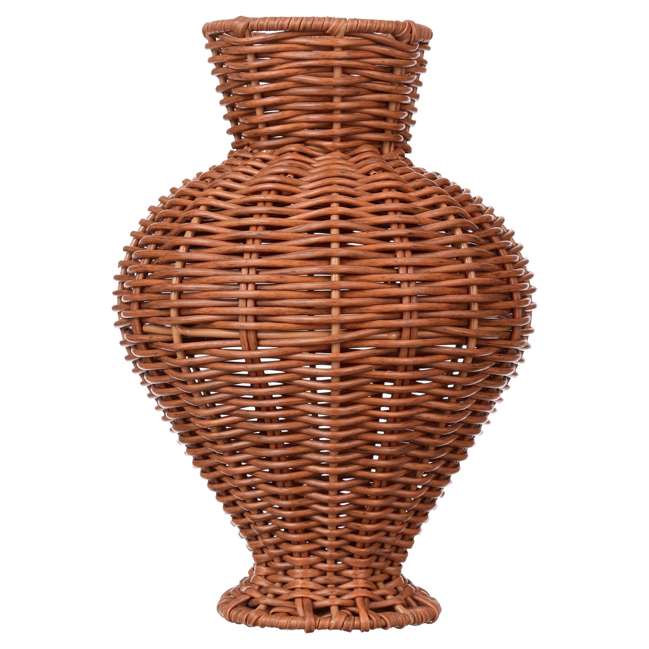 10" Brown Woven Faux Rattan Decorative Vase