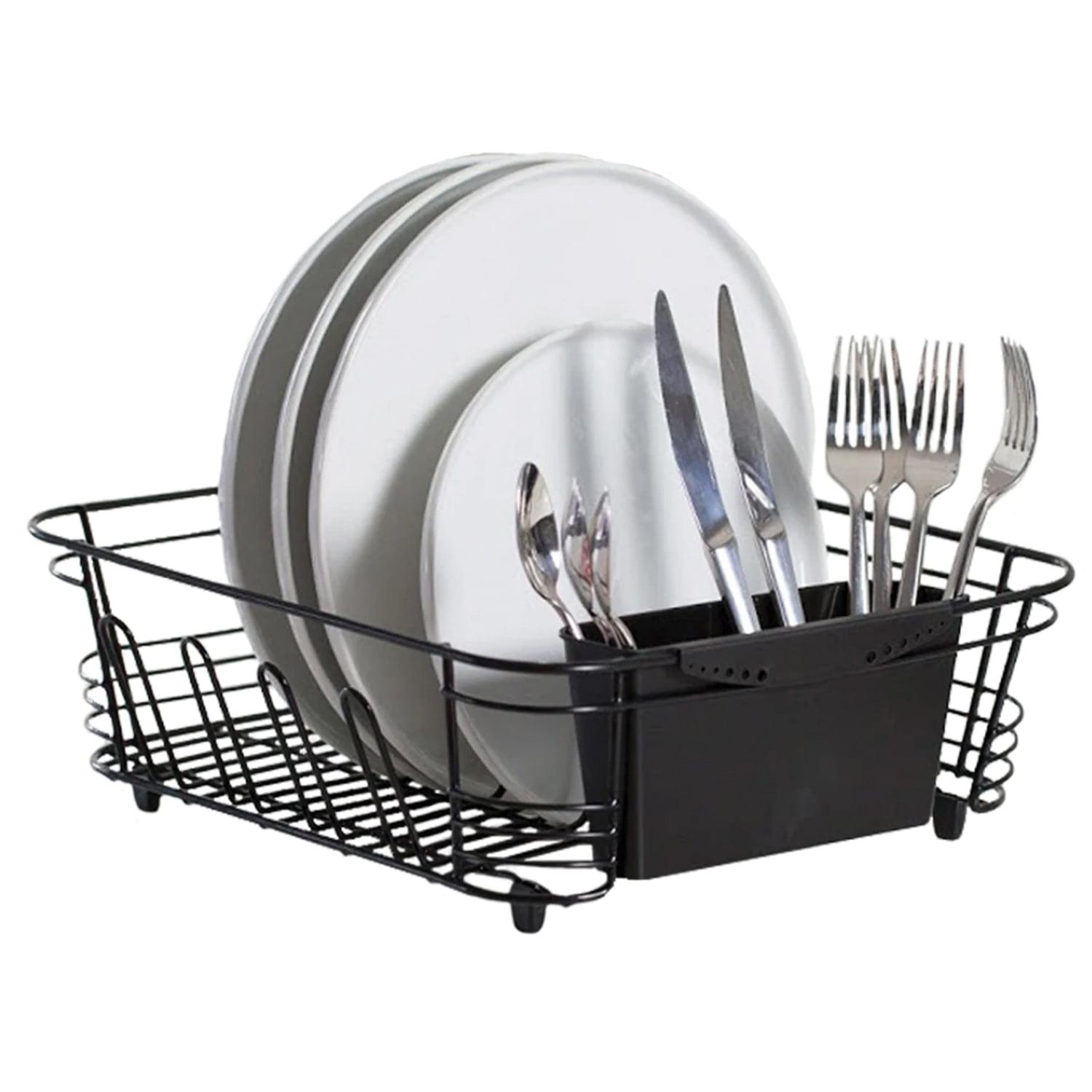 Black Metal 2-Piece Dish Drainer with Utensil Cup