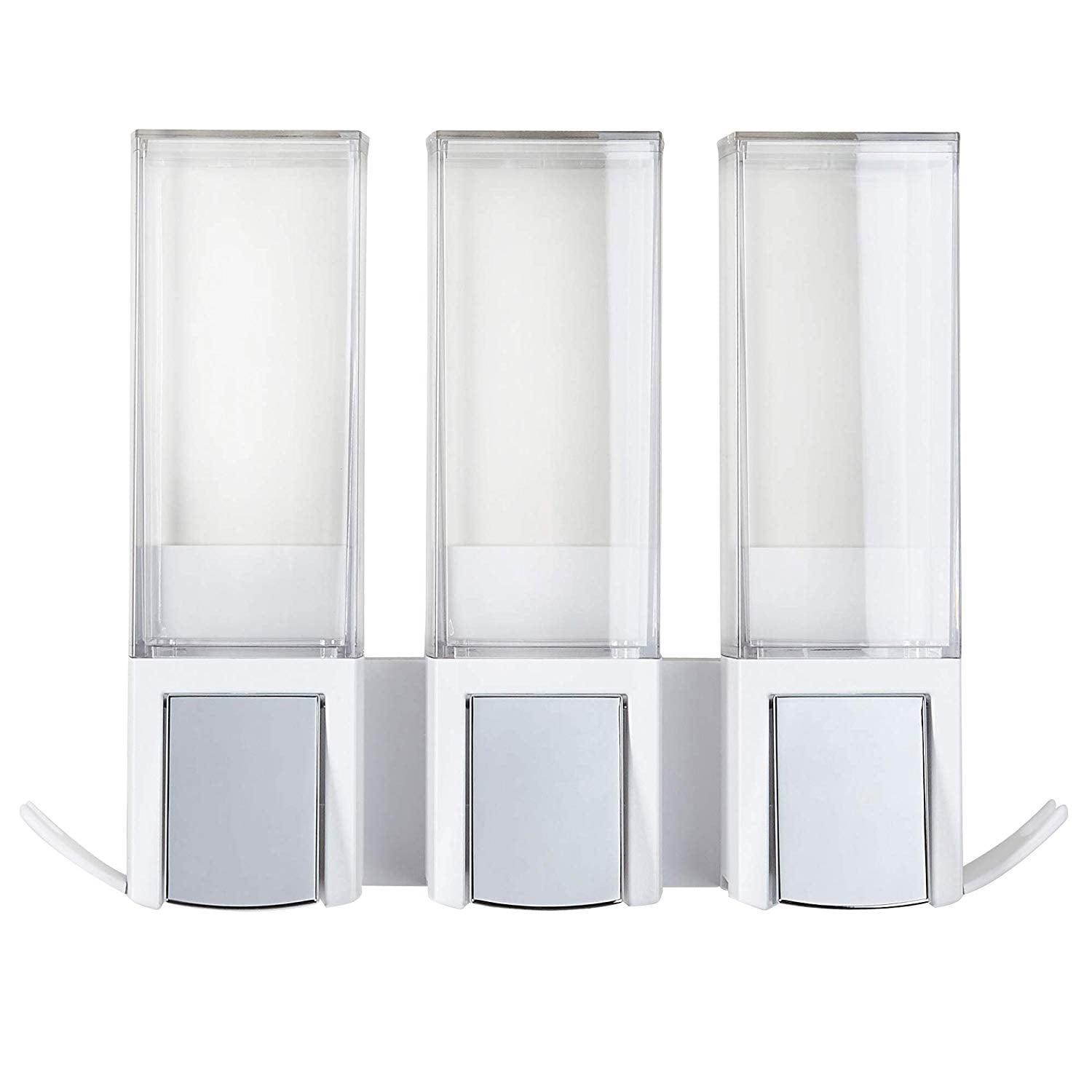 White and Chrome Triple Shower Dispenser with Hooks