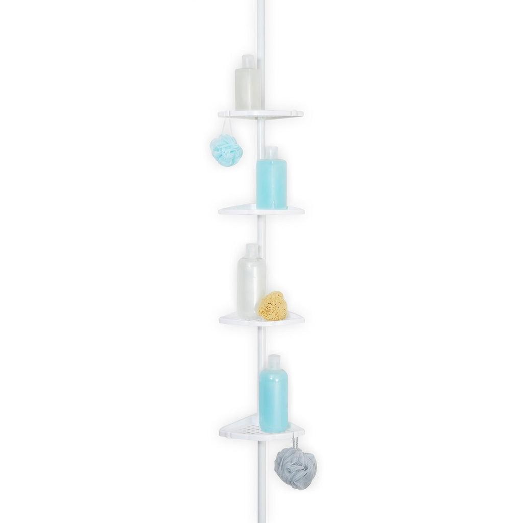 White Metal Tension Mount Shower Corner Shelf