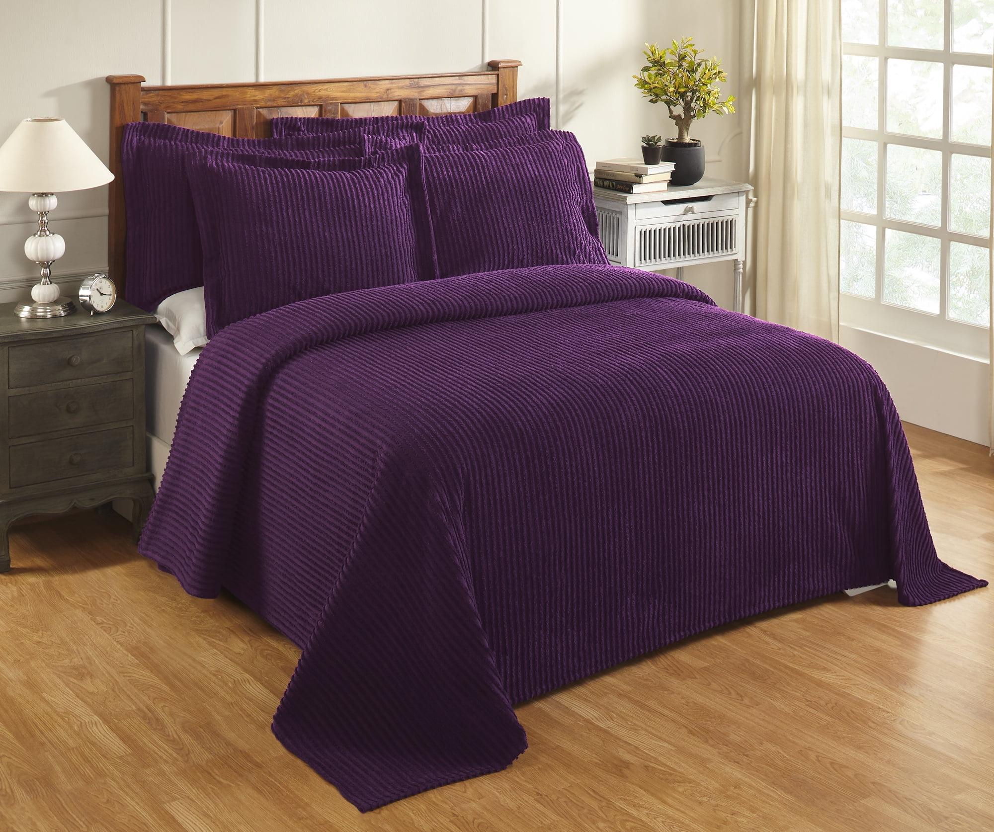 Better Trends 100% Cotton Queen Bedspread – Soft & Cozy Classic Stripe Coverlet, Machine Washable (102" x 110", Plum) Jullian Collection
