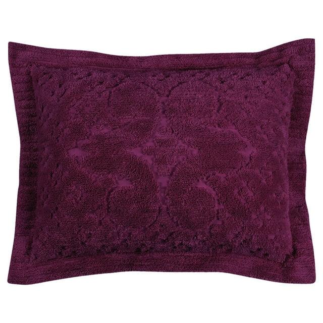 Better Trends Ashton – Super Soft & Lightweight 100% Cotton Tufted Medallion Design, Luxurious Standard Sham, 21” x 27”, Plum