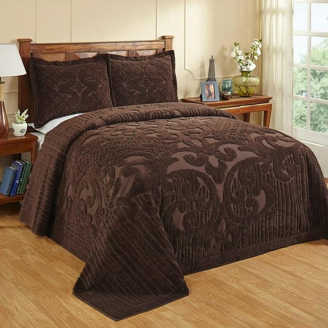 Better Trends Ashton Collection Chenille Bedspread Set, 100% Cotton Machine Washable Bedding Set, Soft & Breathable Medallion Design Coverlet with Sham, Luxurious All Season Comfort