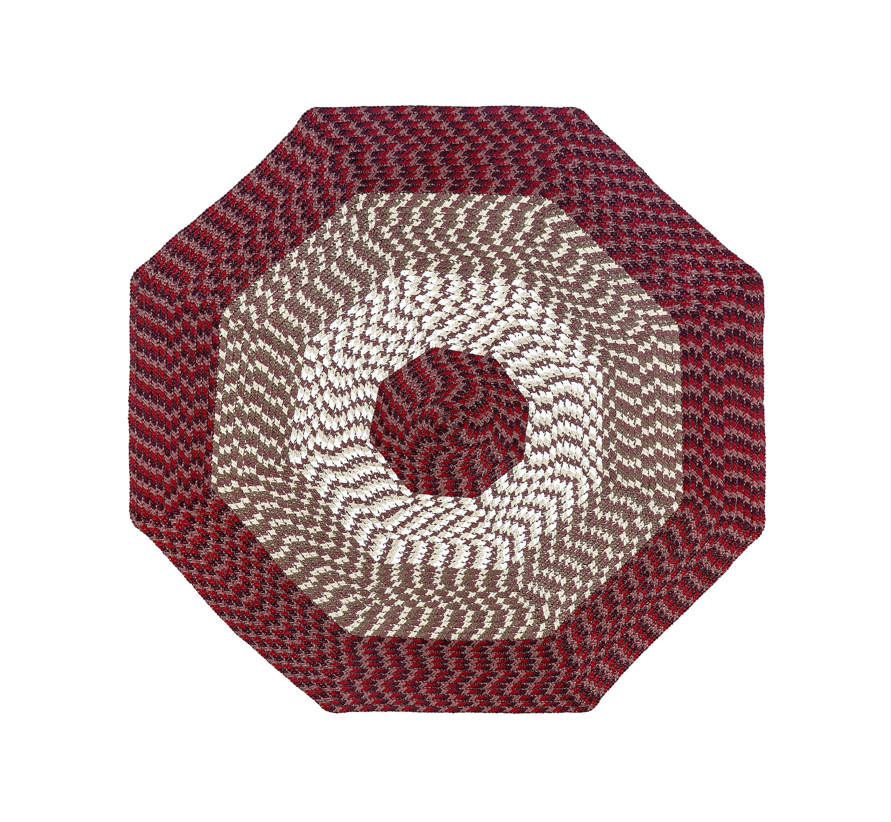 48" x 48" Alpine Collection Burgundy Stripe Reversible Indoor Area Utility Octagonal Rug - Better Trends