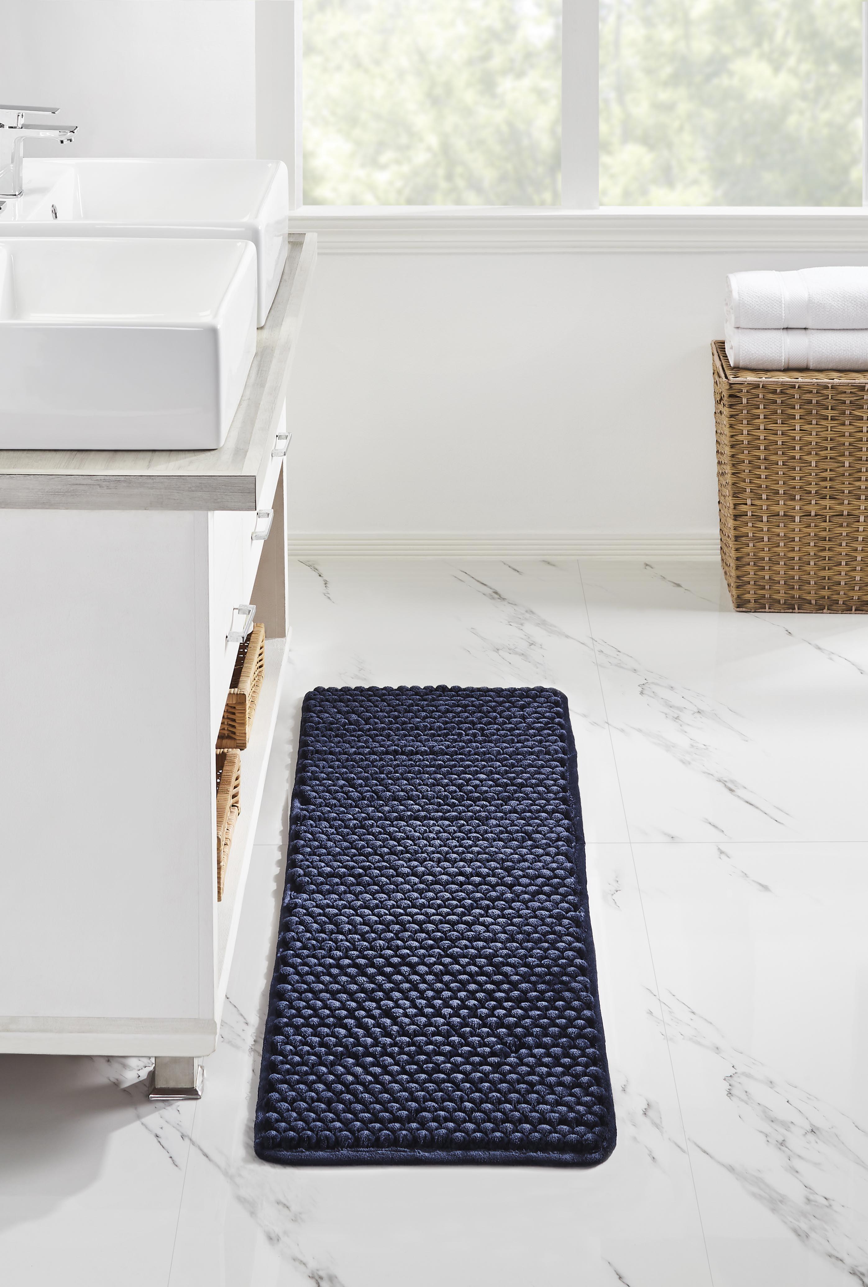 Alma Navy Handwoven Cotton Polyester Bath Rug