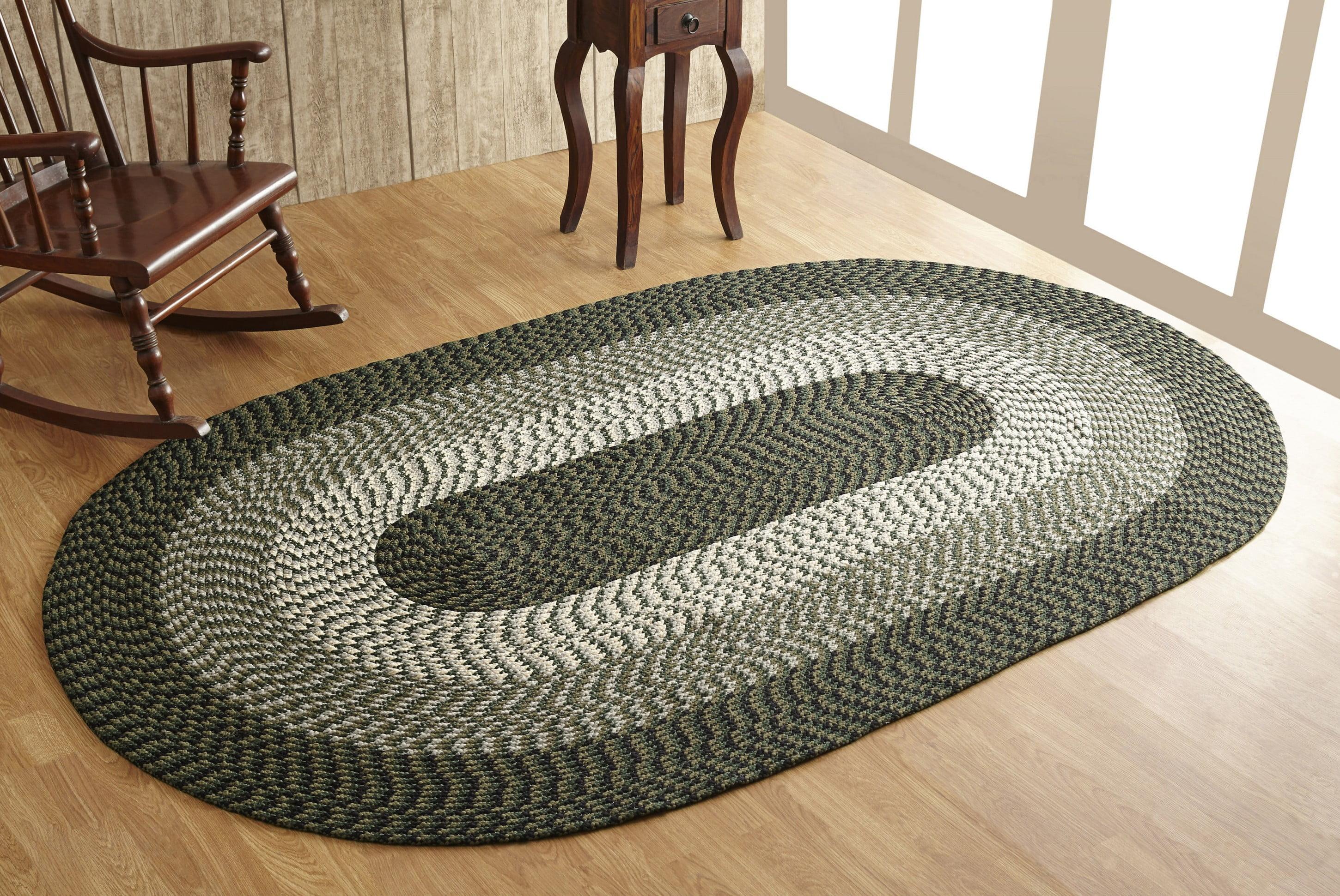 Hunter Stripe Green Braided Oval Reversible Rug