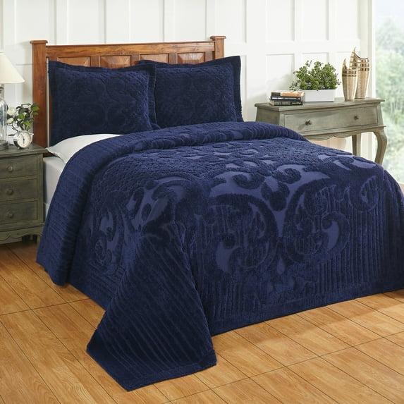King Ashton Collection 100% Cotton Tufted Unique Luxurious Medallion Design Bedspread Navy - Better Trends