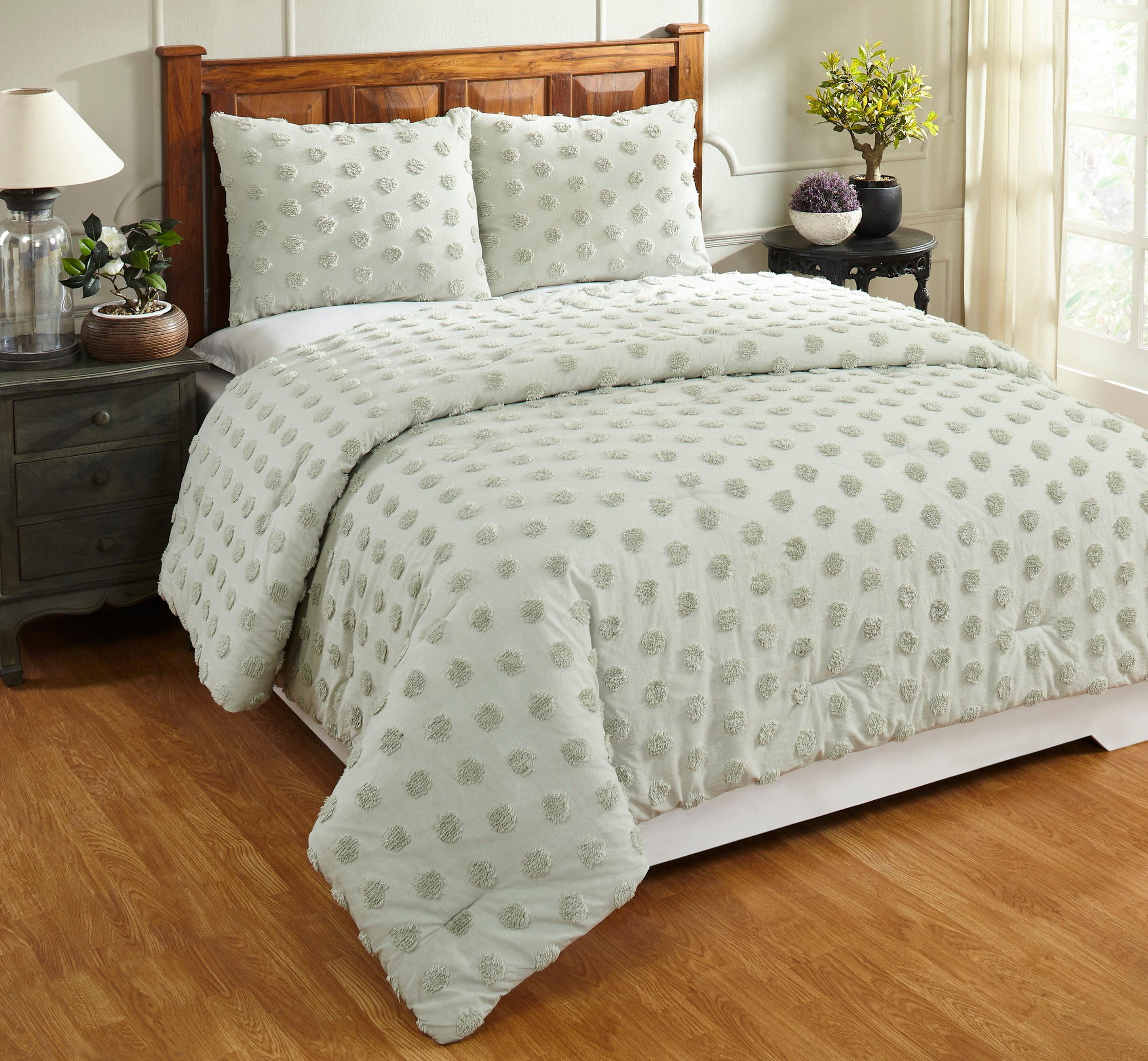 Sage Cotton King Comforter Set with Polka Dot Design