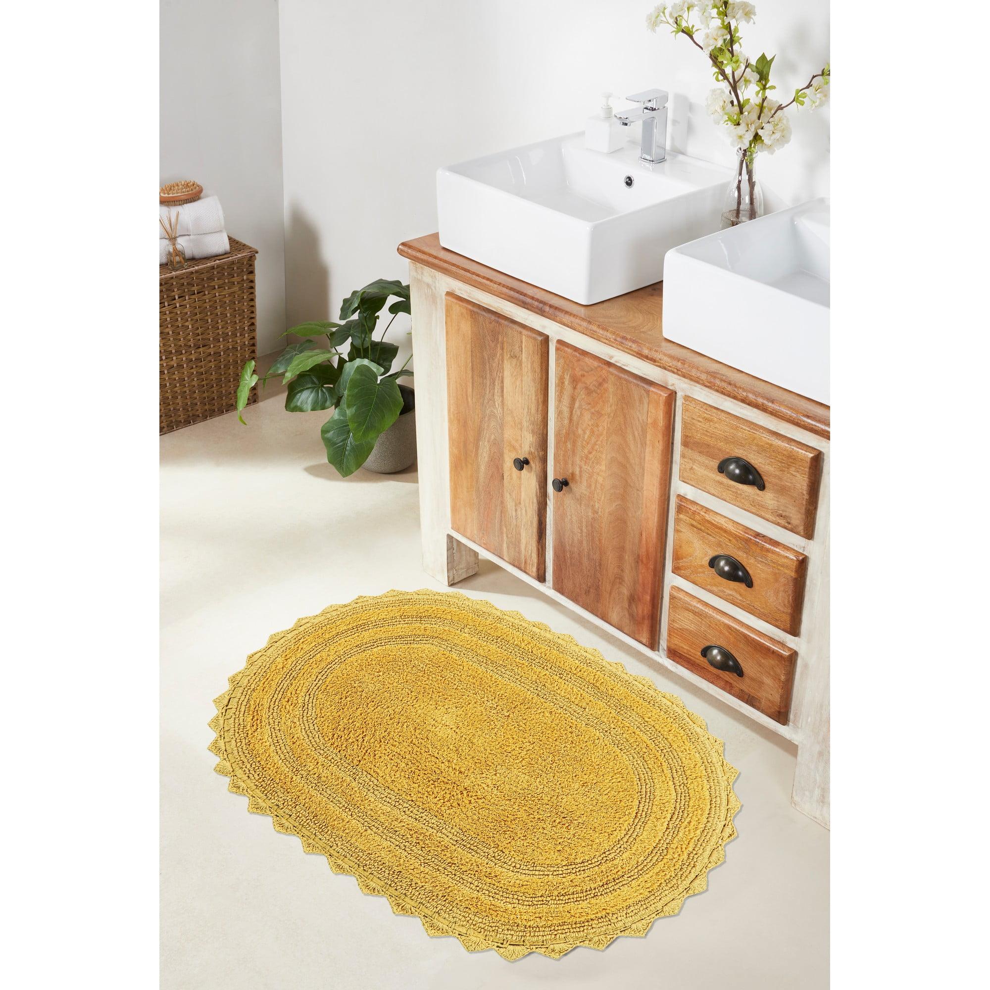 Better Trends Lilly Crochet 100% Cotton Tufted Reversible Bath Rug 20" x 32" Oval - Yellow