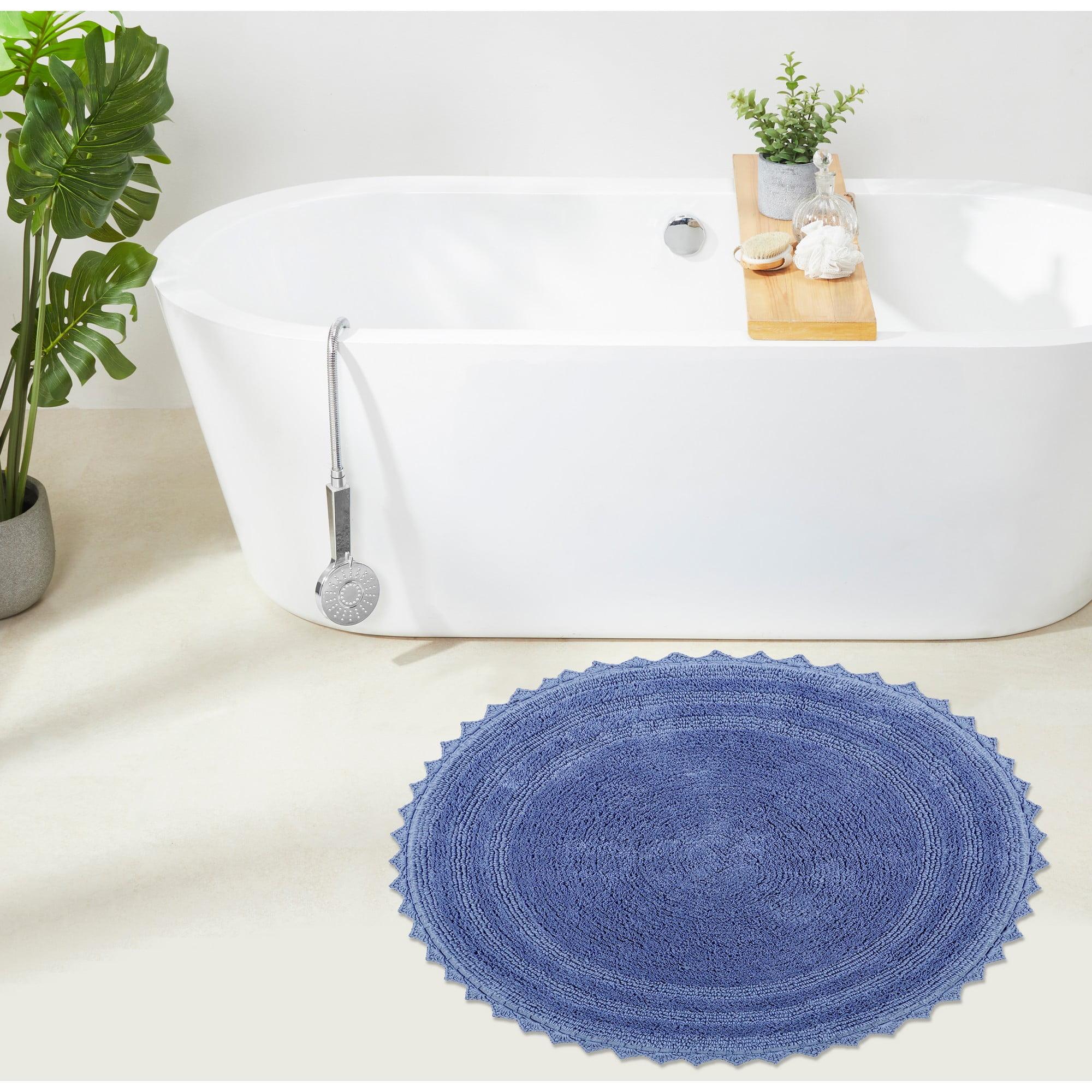 Better Trends Lilly Crochet 100% Cotton Tufted Reversible Bath Rug 30" Round - Blue
