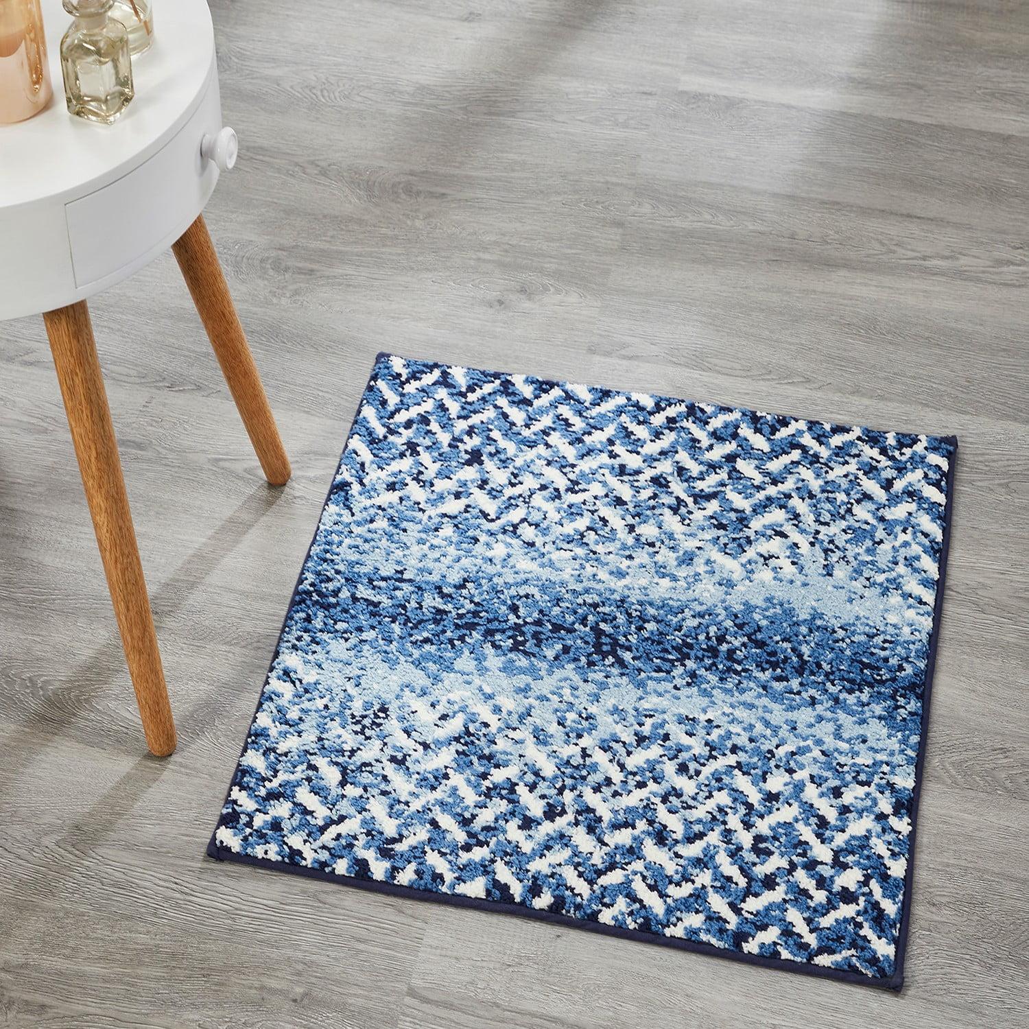 Better Trends Casablanca 100% Micro Polyester Knitted Chevron Pattern 24" Square Bath Rug - Blue