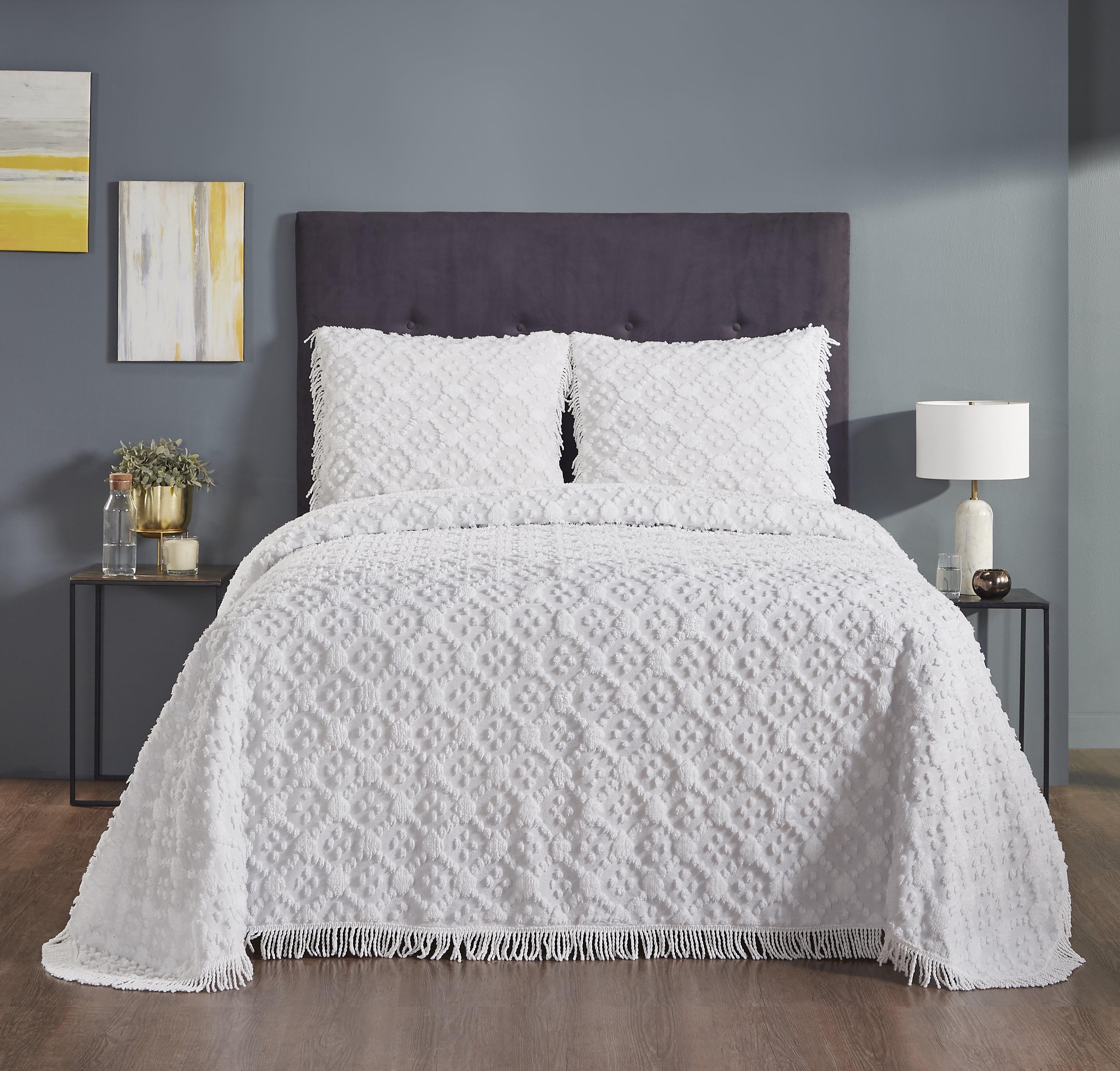 Better Trends Charleston Collection 100% Cotton Bedding sets, Machine Washable Soft and Breathable 4-piece Chenille Bedspread & Sham with Geometric Embroidery, All season