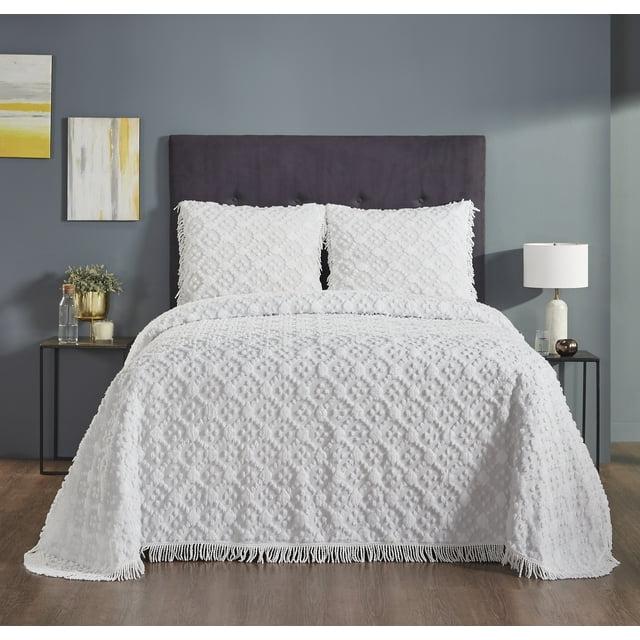 Better Trends Charleston Collection 100% Cotton Bedding sets, Machine Washable Soft and Breathable 4-piece Chenille Bedspread & Sham with Geometric Embroidery, All season