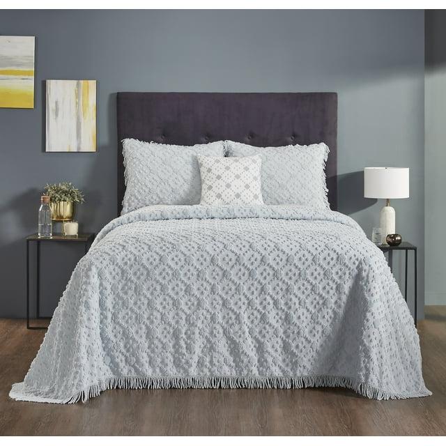 Better Trends Charleston Collection 100% Cotton Bedding sets, Machine Washable Soft and Breathable 4-piece Chenille Bedspread & Sham with Geometric Embroidery, All season