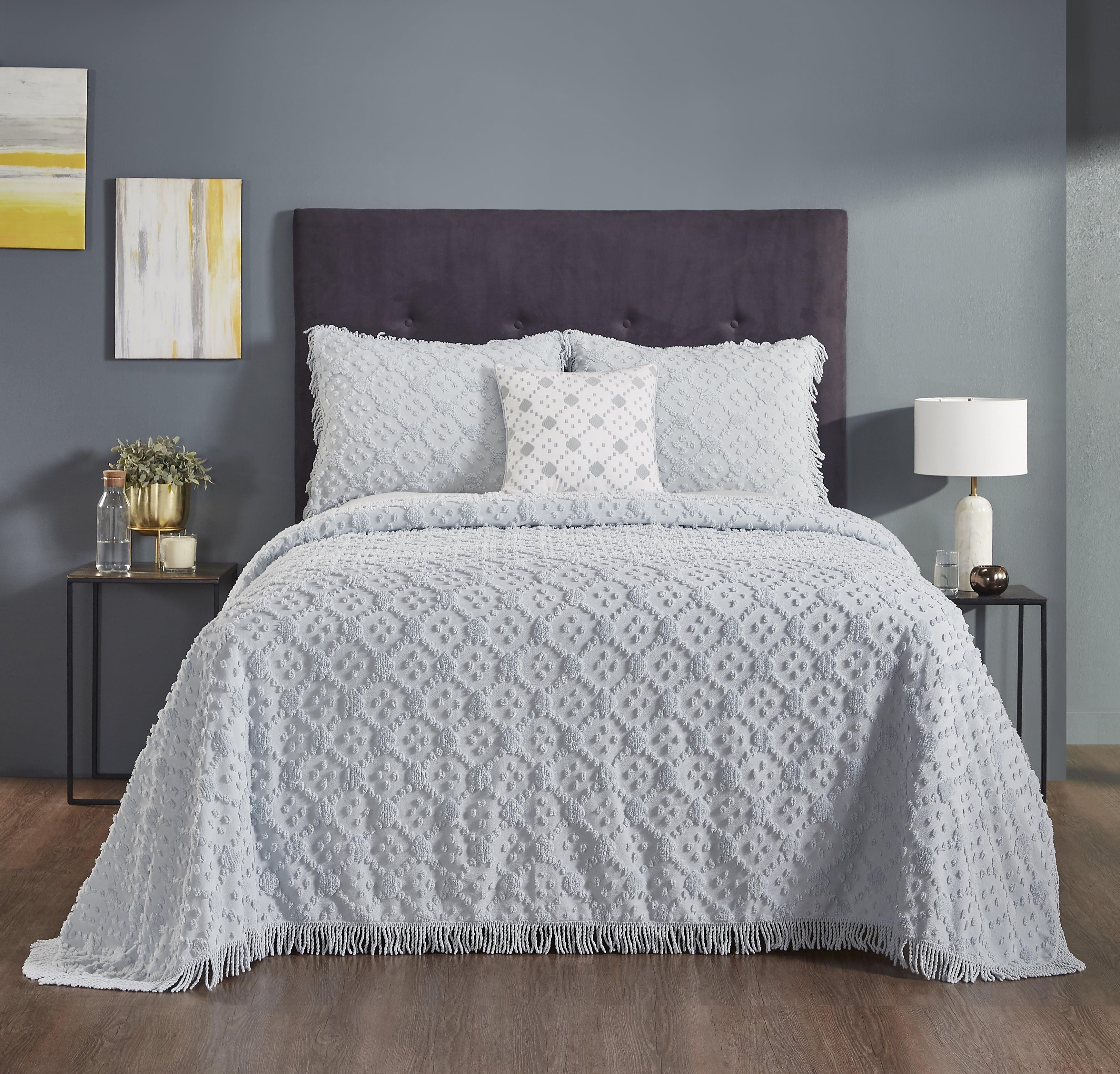 Better Trends Charleston Collection 100% Cotton Bedding sets, Machine Washable Soft and Breathable 4-piece Chenille Bedspread & Sham with Geometric Embroidery, All season