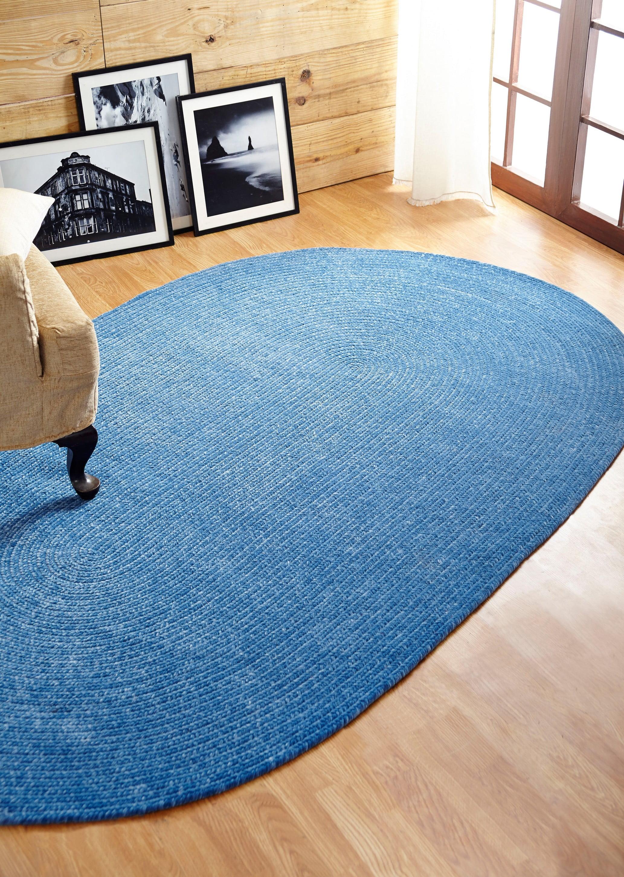 Elegant Smoke Blue Chenille Oval Braided Rug 4' x 6'