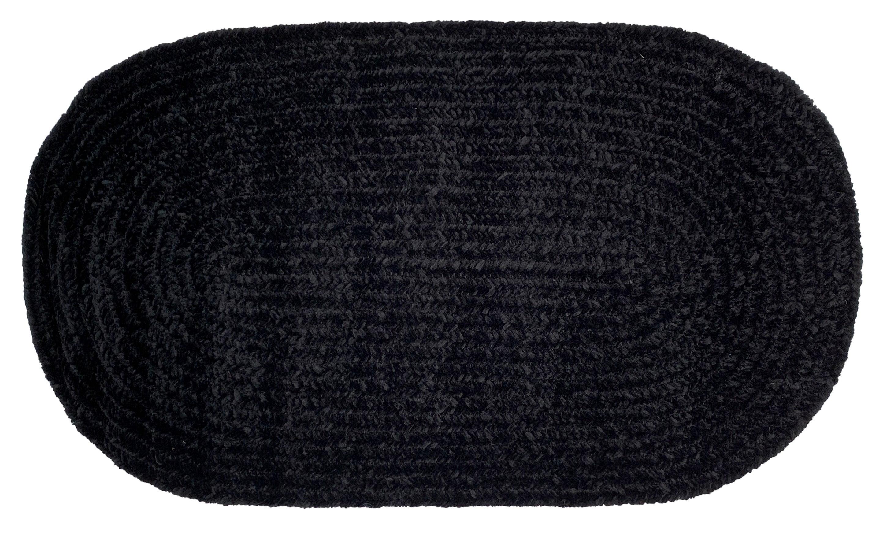 Luxurious Black Oval Chenille Braided Reversible Rug