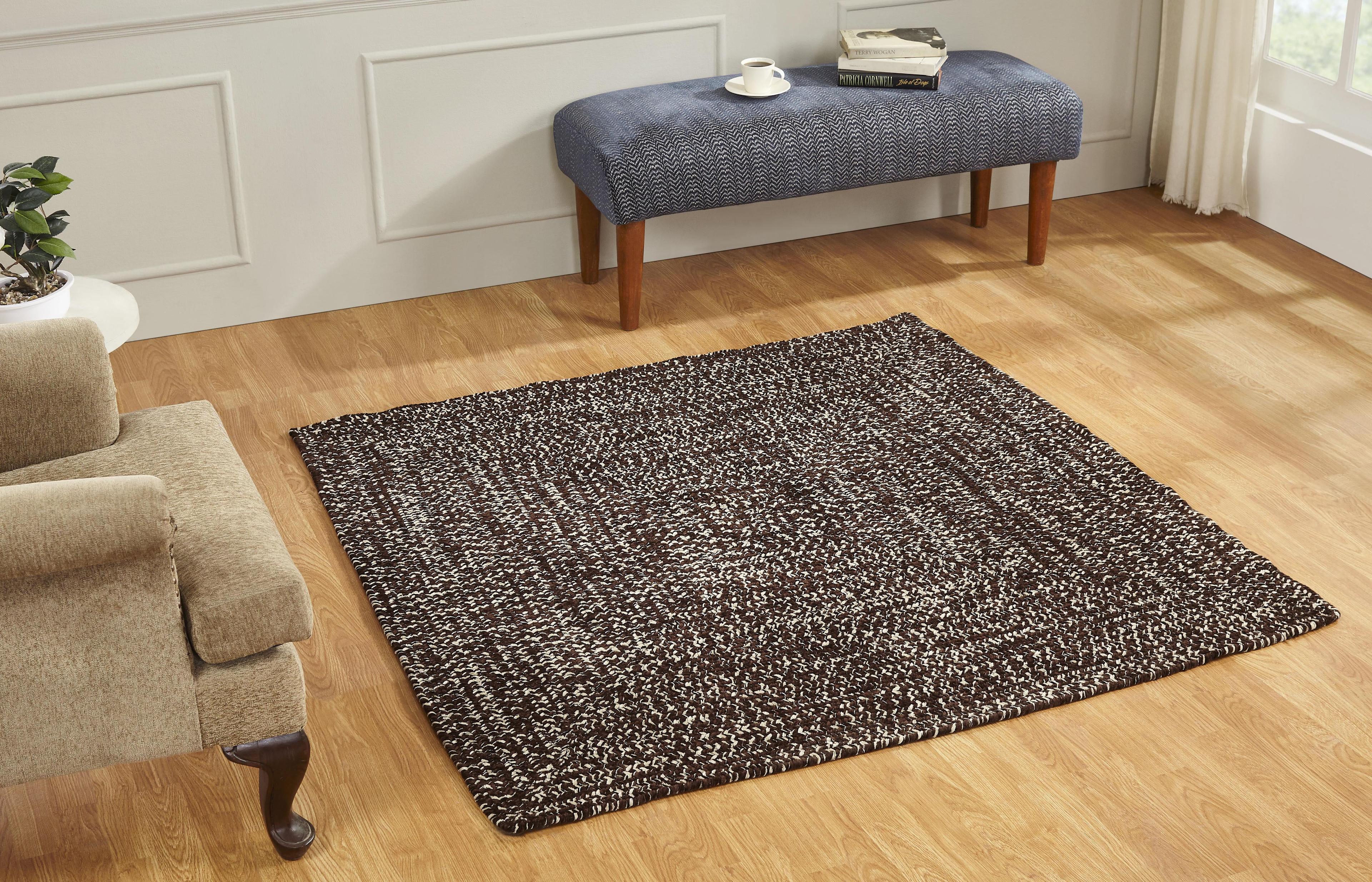 Dove Chestnut Square Braided Synthetic Rug, Stain-Resistant and Reversible