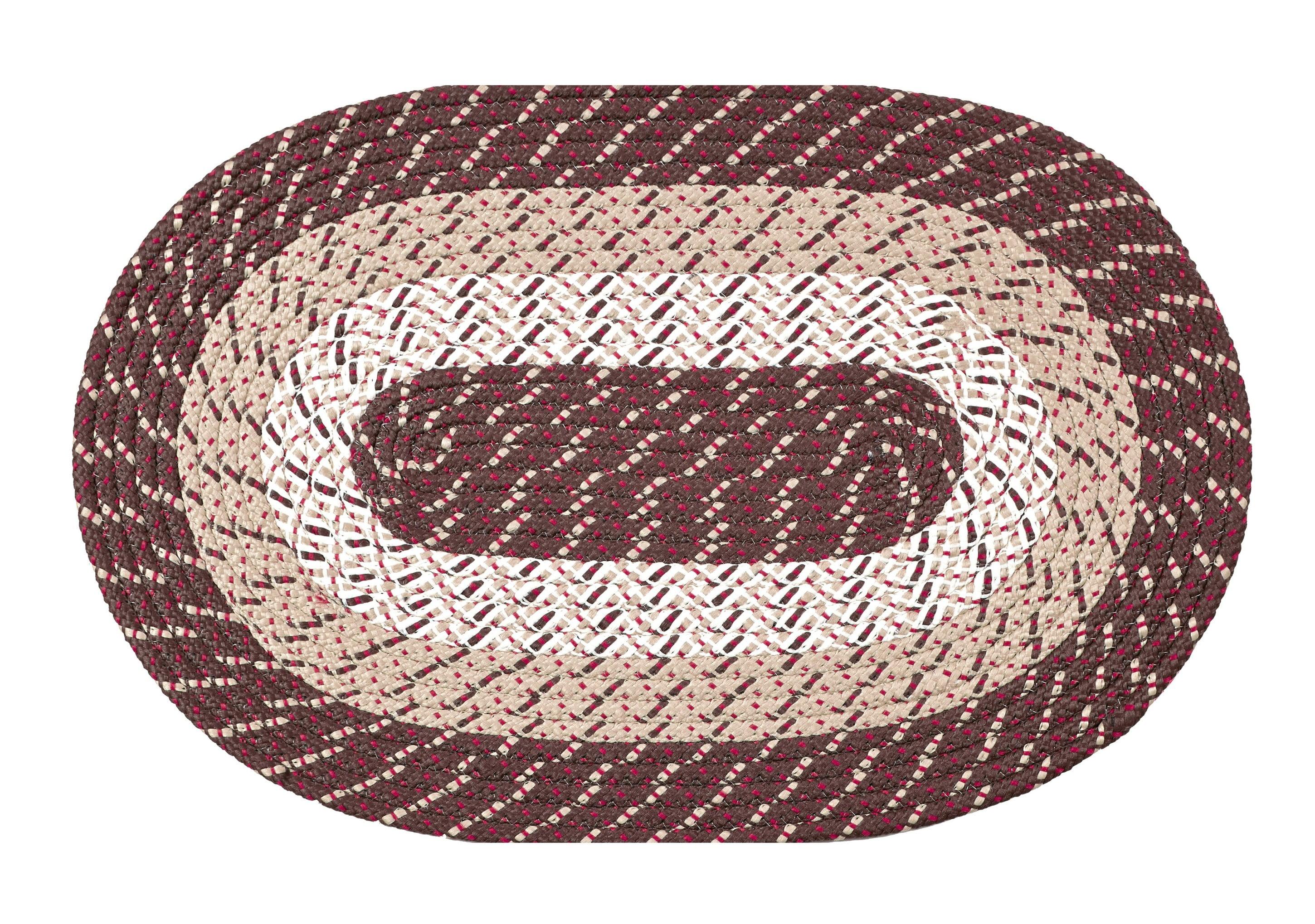 Brown Stripe Oval Braided Reversible Synthetic Rug, 30" x 50"