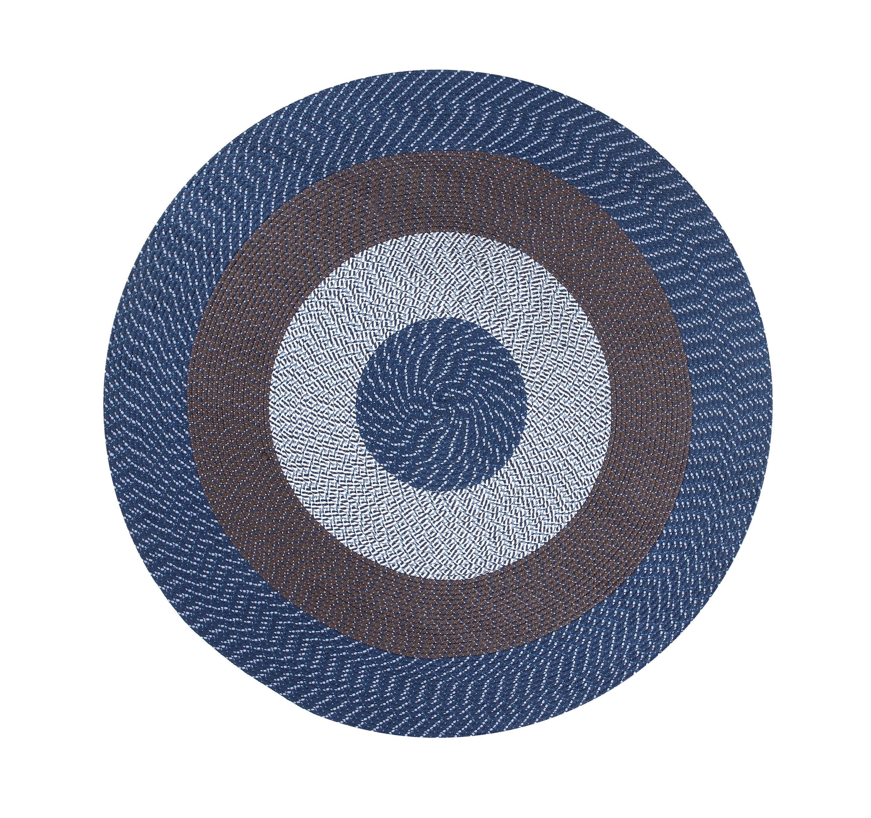 Chambray Stripe Reversible Blue and Brown Braided Round Rug