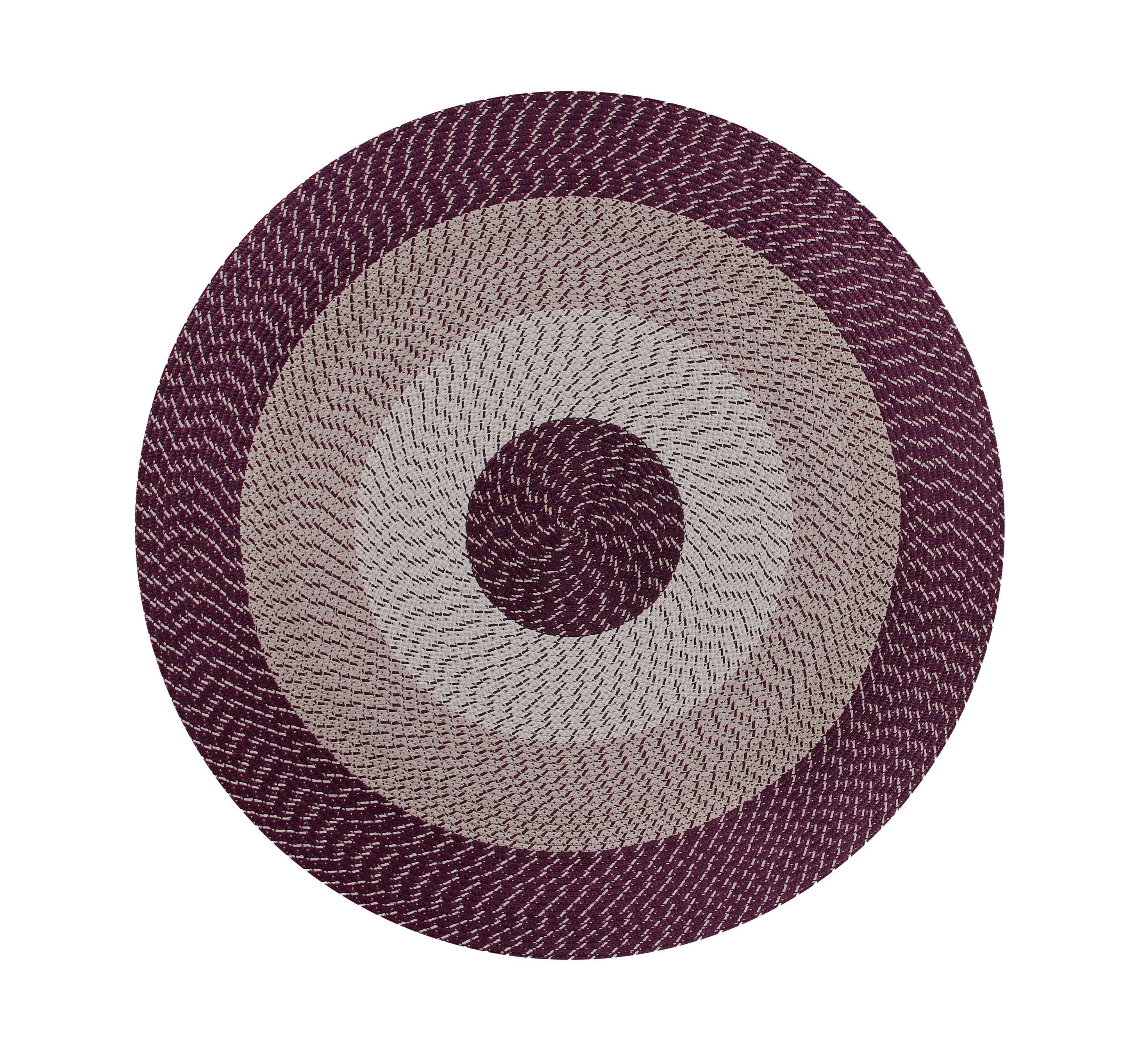 Burgundy Stripe Round Braided Reversible Rug, 96"