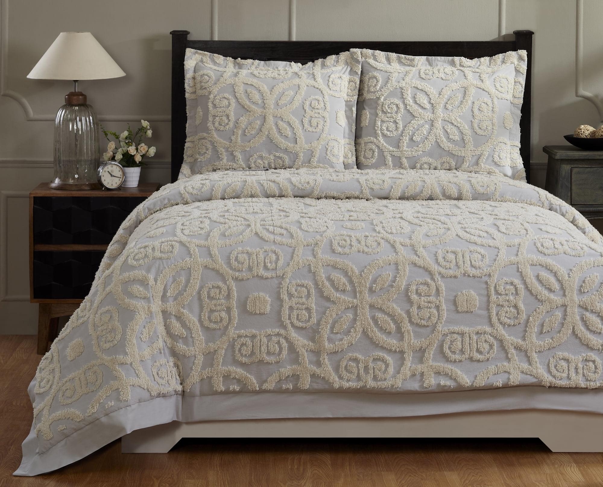 Better Trends Chenille Comforter Set Twin Size 2 Piece 100% Cotton Soft & Cozy All Season Bedding Eden Collection - Gray/Ivory
