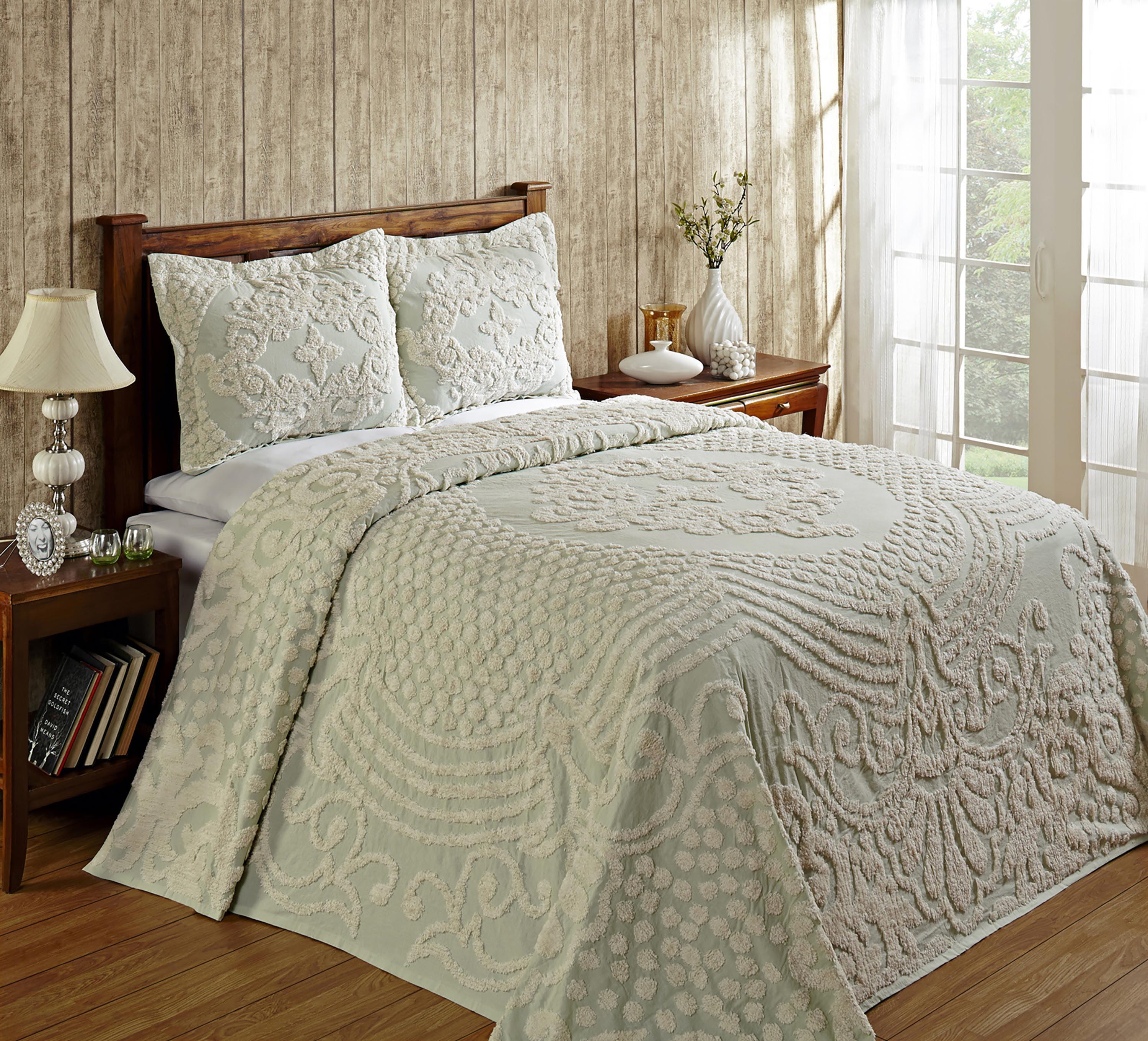 Set of 3 King Florence Collection 100% Cotton Tufted Unique Luxurious Medallion Design Bedspread Sage - Better Trends