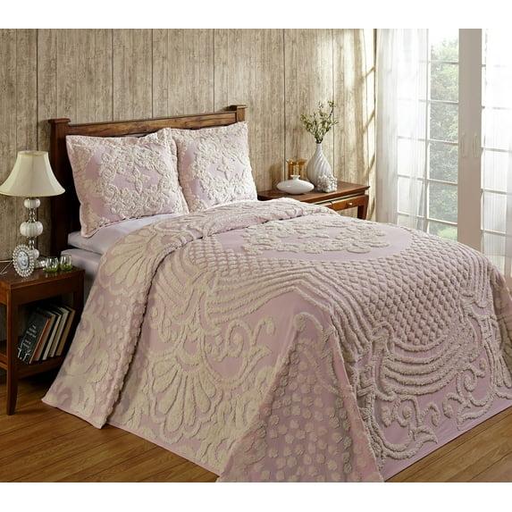 Better Trends 2 Piece Chenille Bedspread Set for Twin Bedspread 100% Cotton Medallion Design Lightweight Bedspread for all Season Florence Collection (Pink)