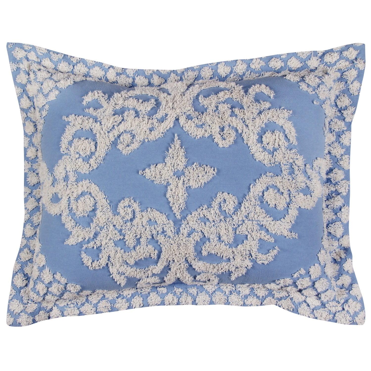 Florence Collection 100% Cotton Tufted Unique Luxurious Medallion Design Sham Blue - Better Trends